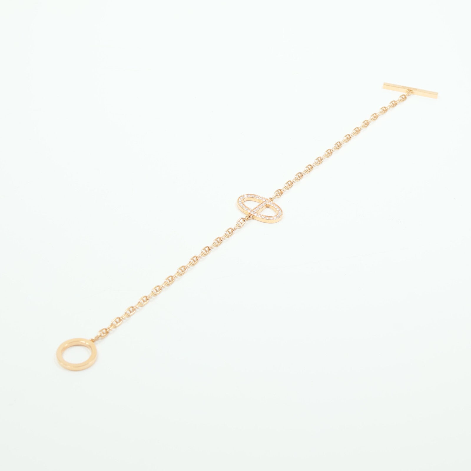 HERMES 18K玫瑰金Chaine d'ancre Contour Bracelet鑽石手鏈