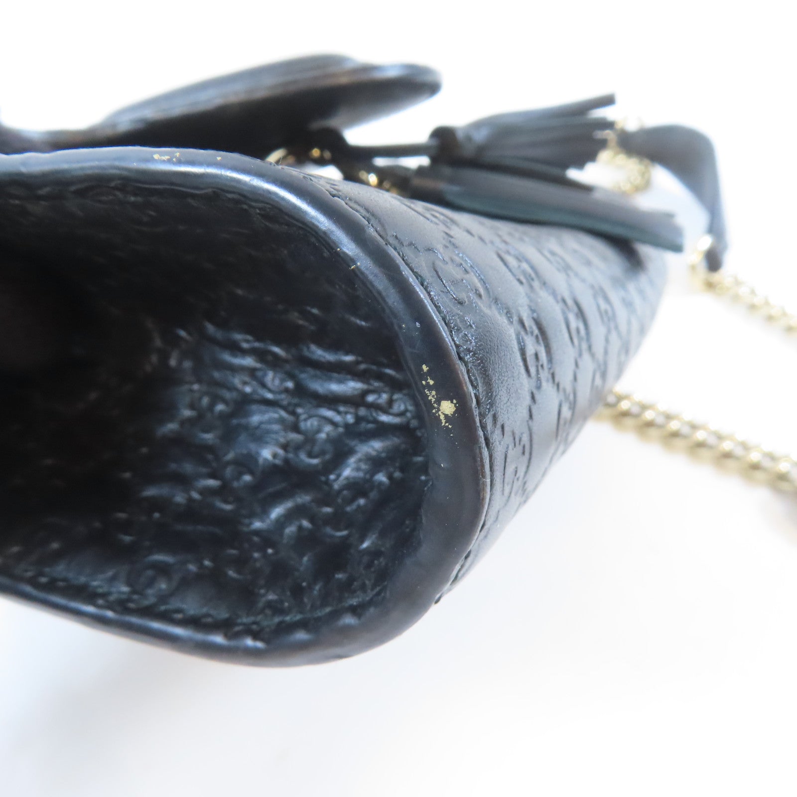 GUCCI 牛皮皮革Guccissima Mini Emily Shoulder金扣鏈帶肩背袋黑色