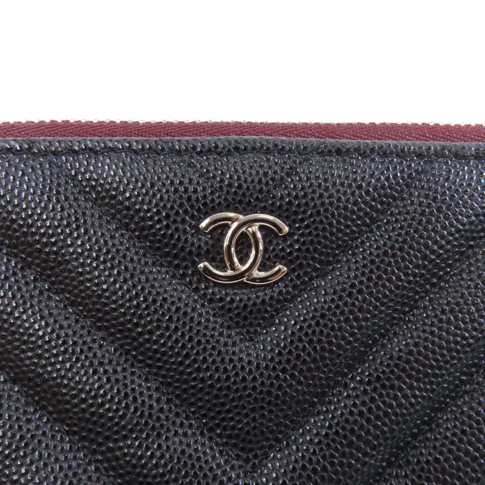CHANEL 斜紋Caviar皮革Zipper Wallet銀扣拉鍊錢包黑色