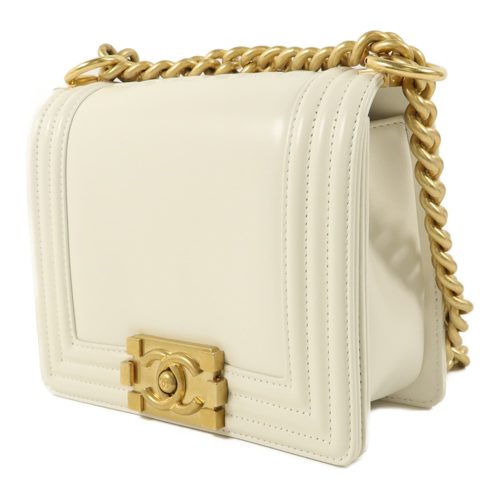 CHANEL 牛皮皮革Mini Boy鏈帶肩背袋