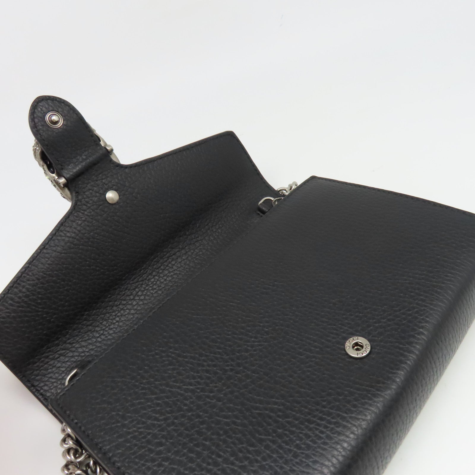 GUCCI 牛皮皮革Dionysus GG Supreme Chain Shoulder Bag銀扣鏈帶肩背袋黑色