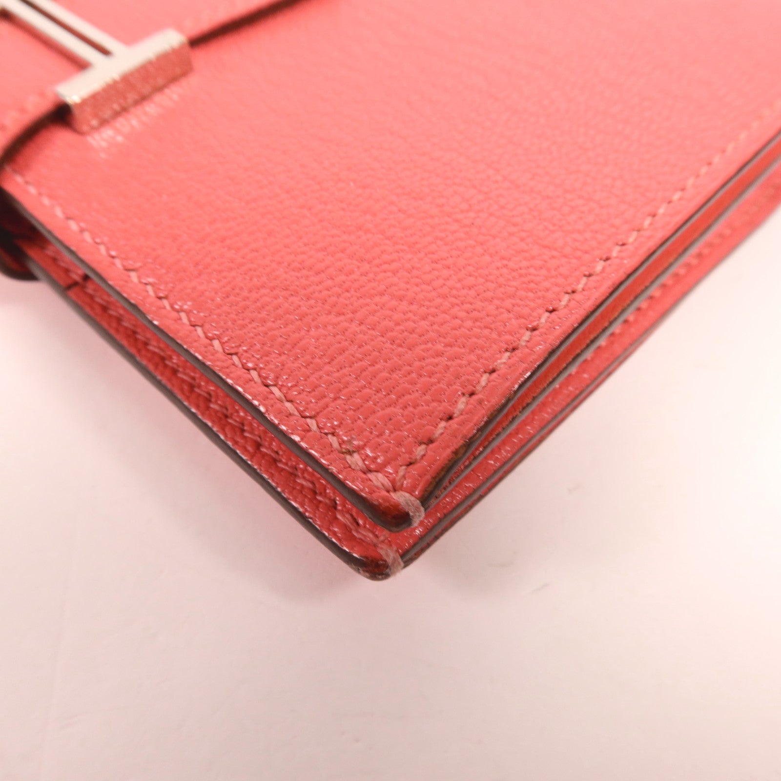HERMES Chevre皮革Bearn Compact Wallet銀扣錢包Rose Azalee