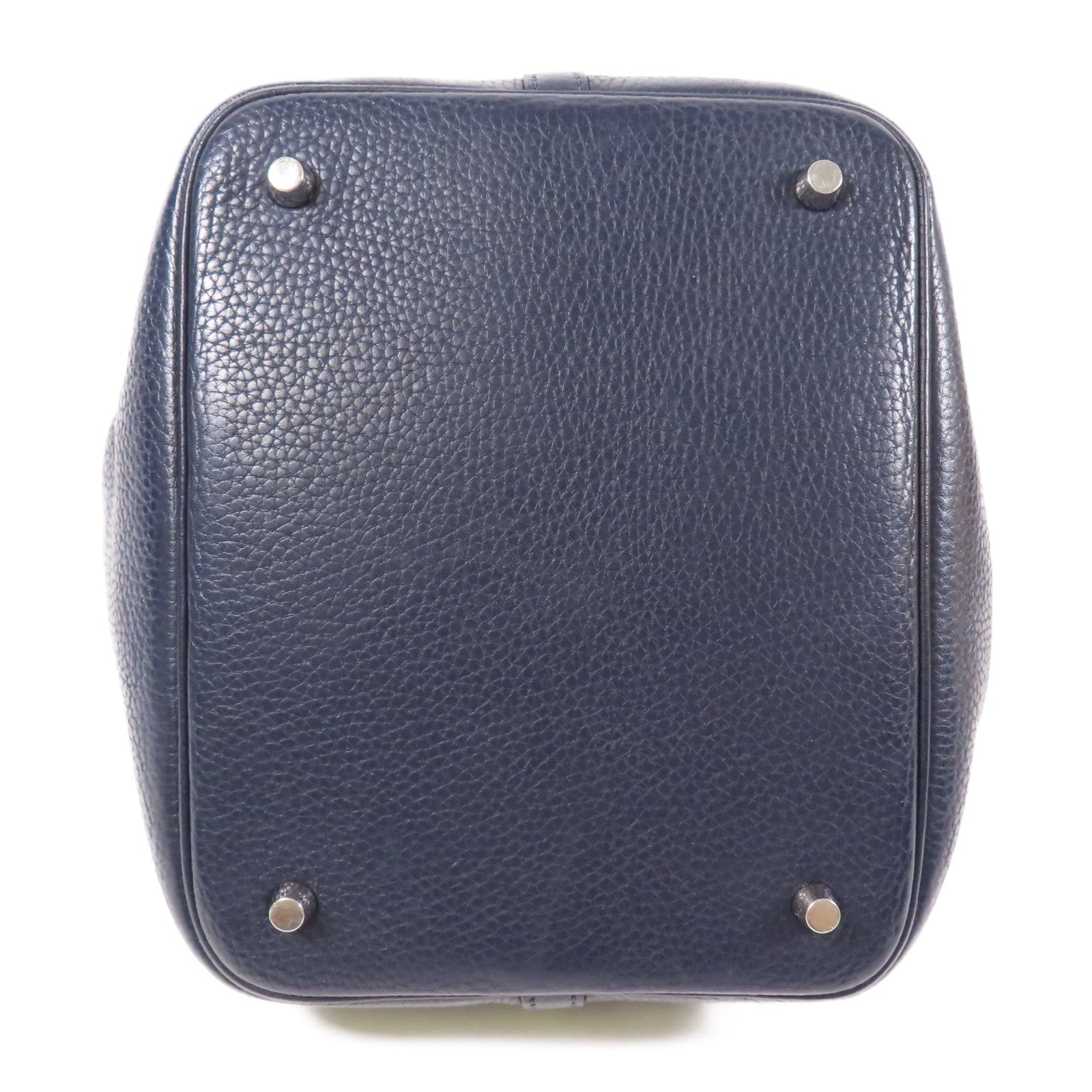 HERMES Clemence皮革Picotin MM銀扣肩背袋Blue Nuit