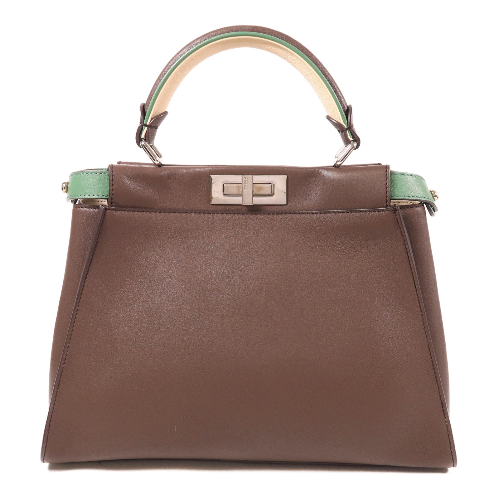 FENDI 牛皮皮革Peekaboo Medium銀扣手挽袋