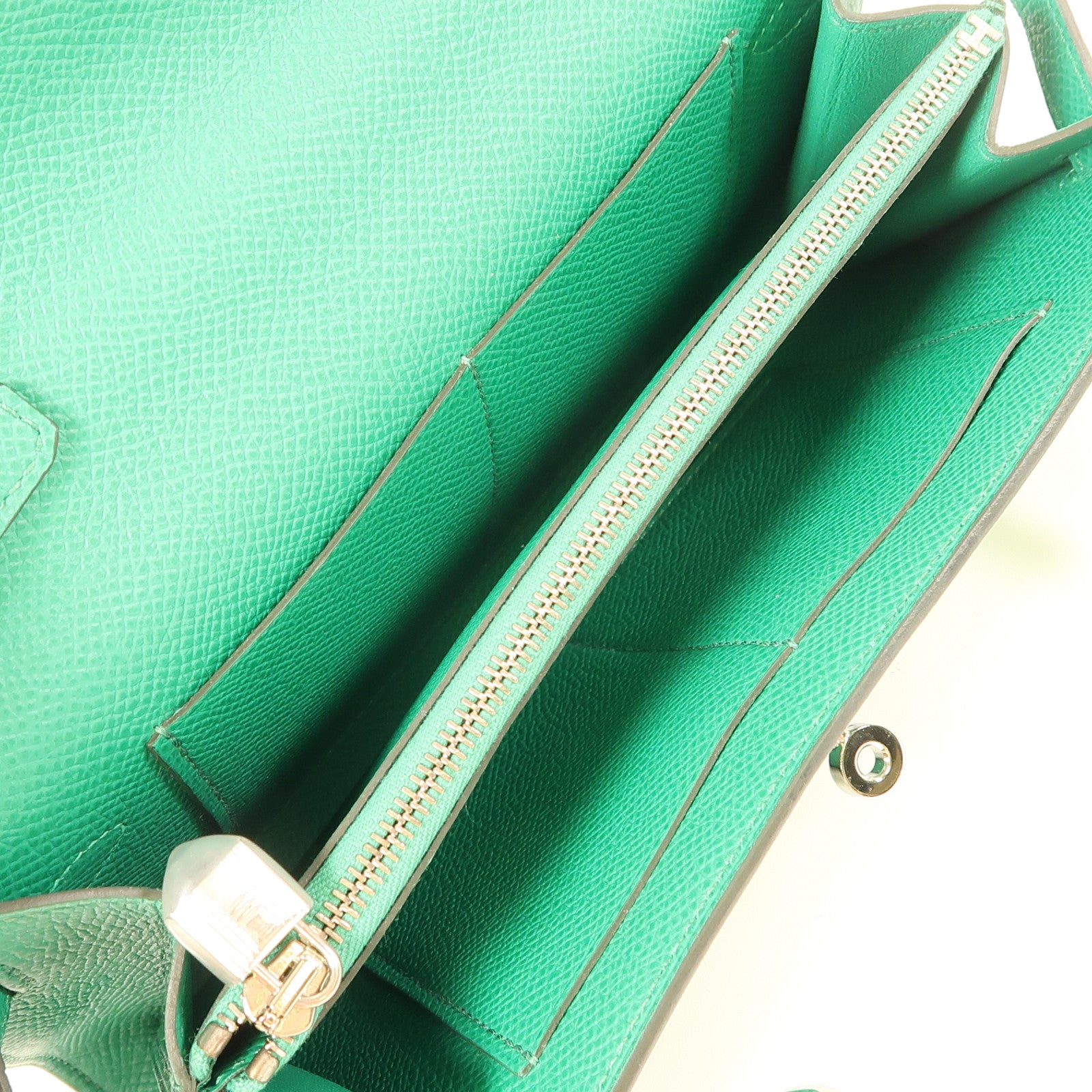 HERMES Epsom/鱷魚皮革Kelly To Go銀扣手挽袋U6 Vert Jade