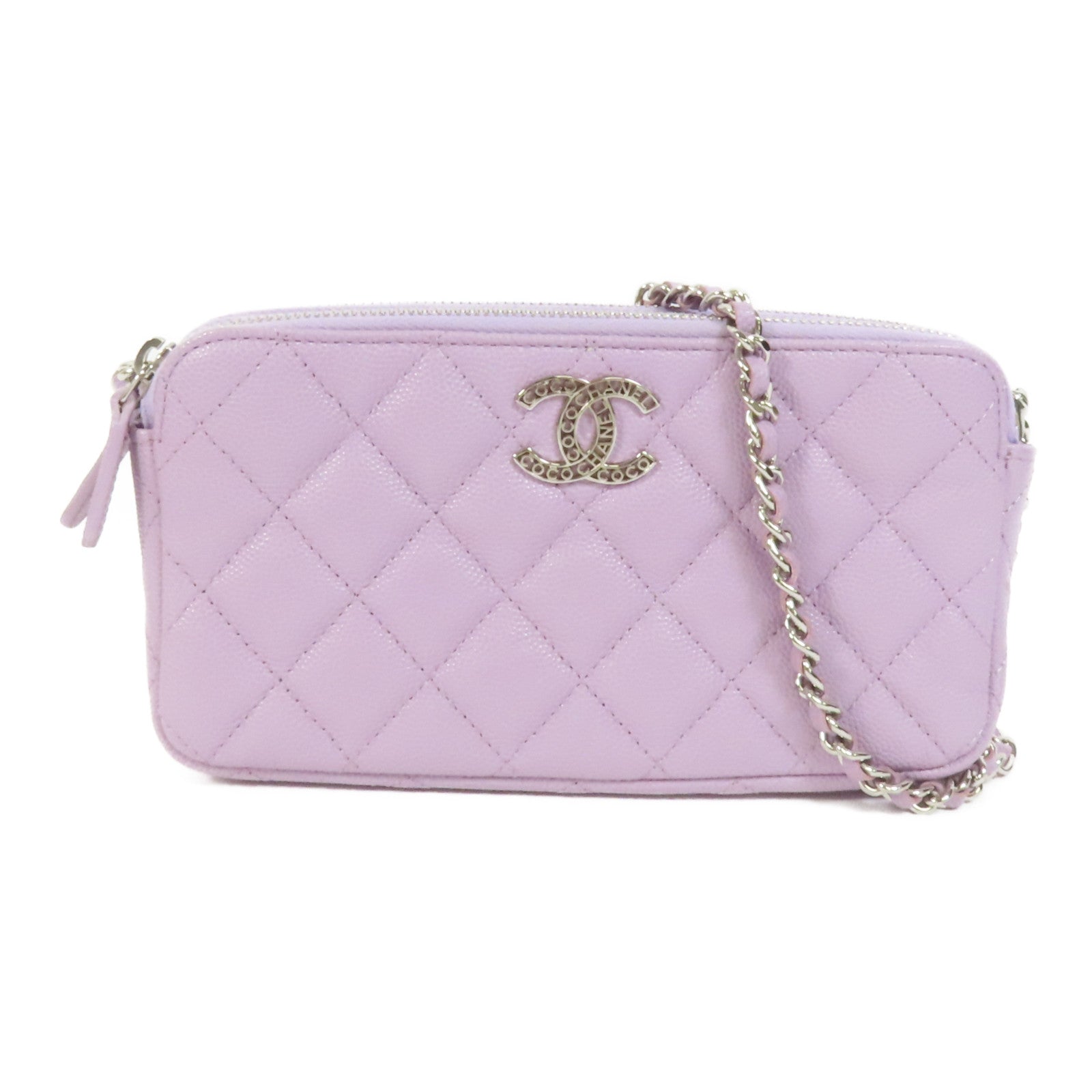 CHANEL 牛皮皮革Chain Shoulder銀扣鏈帶肩背袋