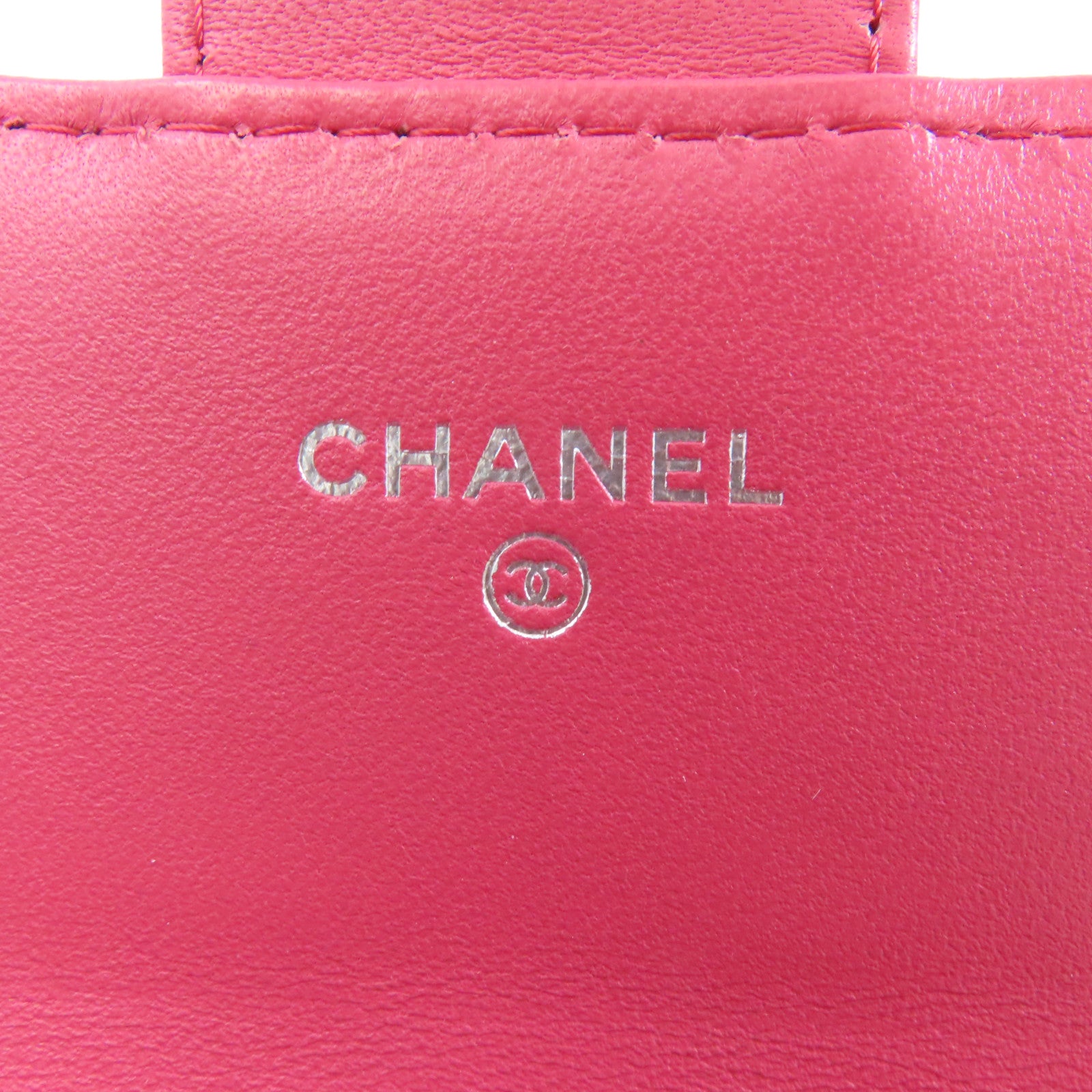 CHANEL 菱格羊皮皮革Wallet銀扣長錢包粉紅色