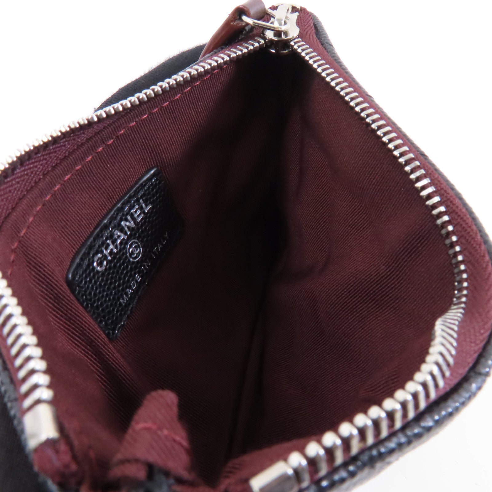 CHANEL 斜紋Caviar皮革Zipper Wallet銀扣拉鍊錢包黑色