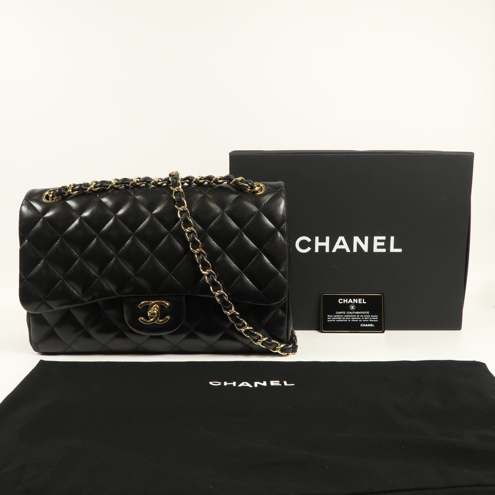 CHANEL 羊皮皮革Large Classic金扣鏈帶肩背袋