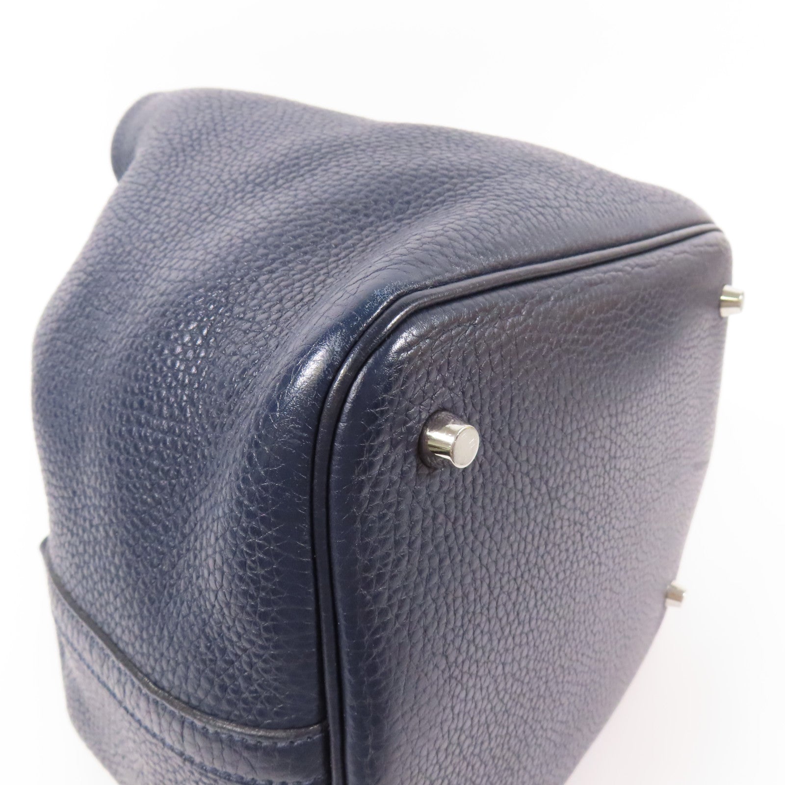 HERMES Clemence皮革Picotin MM銀扣肩背袋Blue Nuit