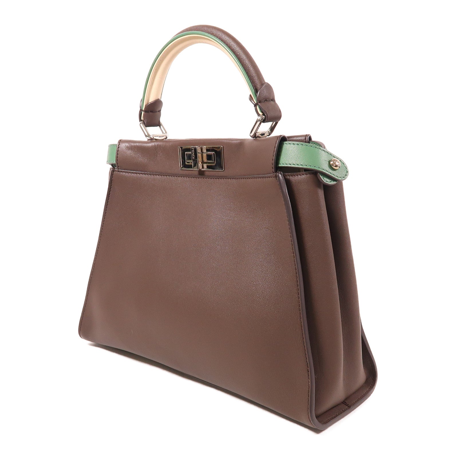 FENDI 牛皮皮革Peekaboo Medium銀扣手挽袋