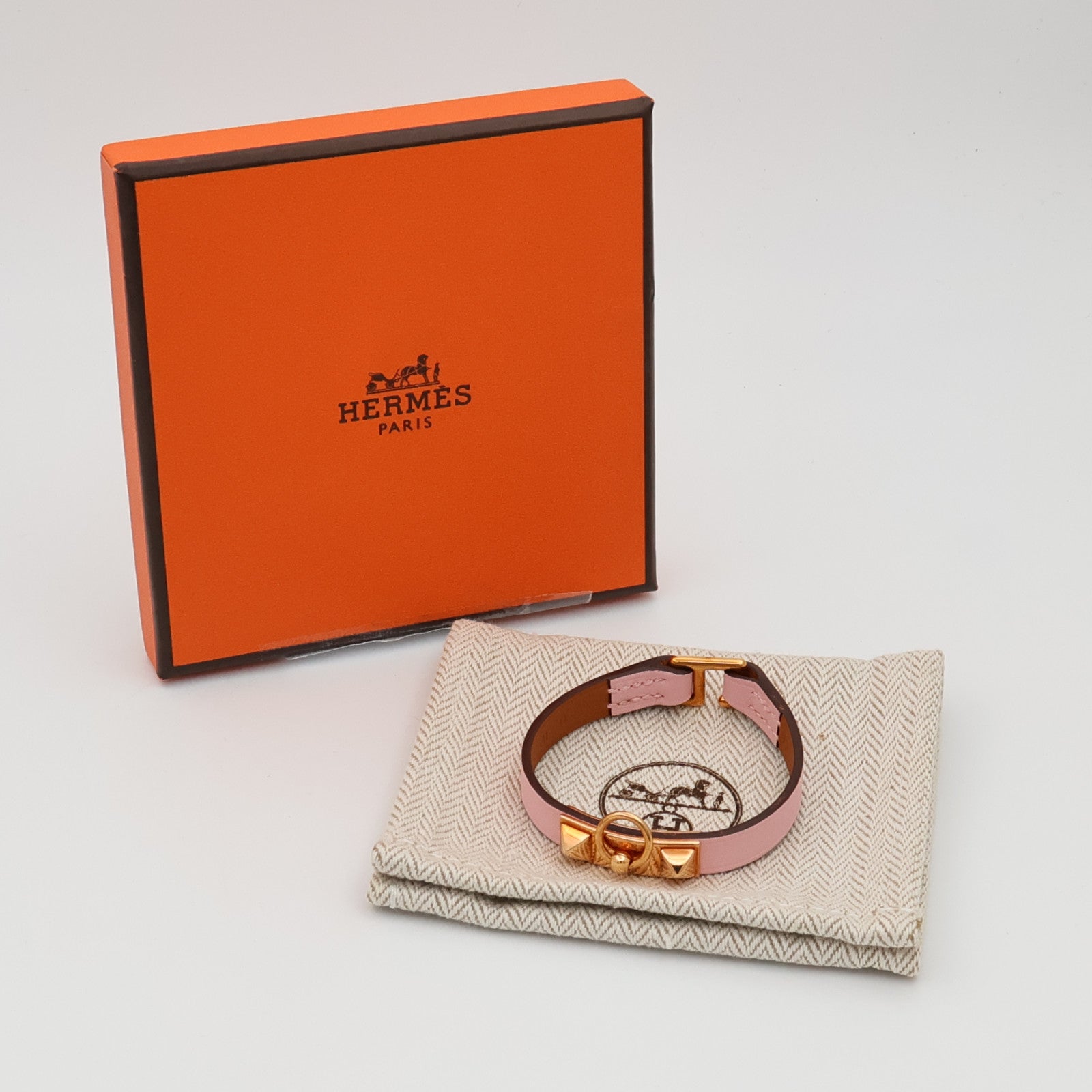 HERMES Swift皮革Rivale Tour Bracelet手鏈Rose Sakura