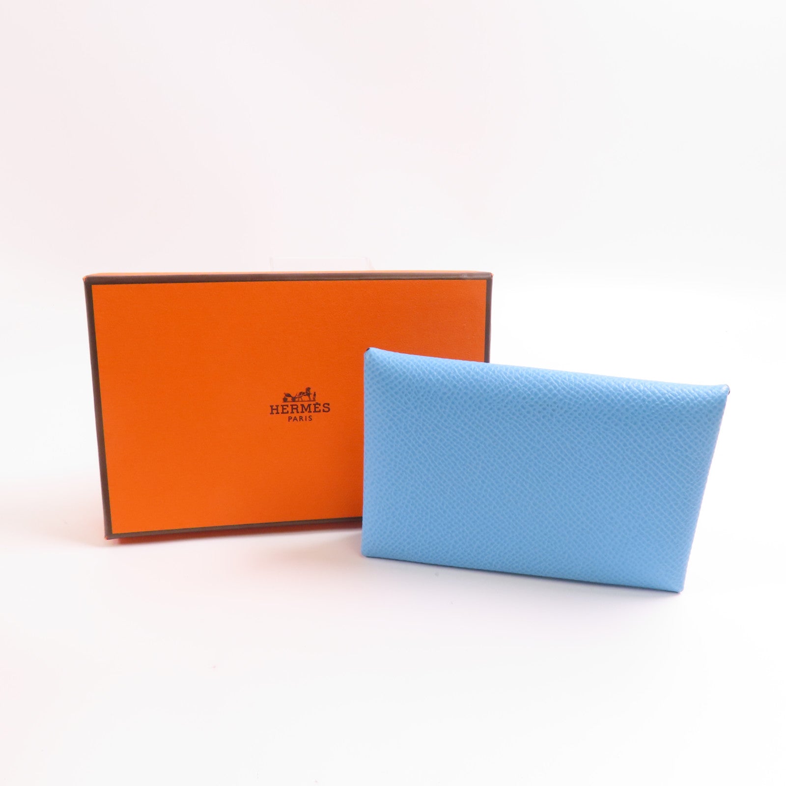 HERMES Epsom皮革Calvi Card Holder銀扣卡片套Blue