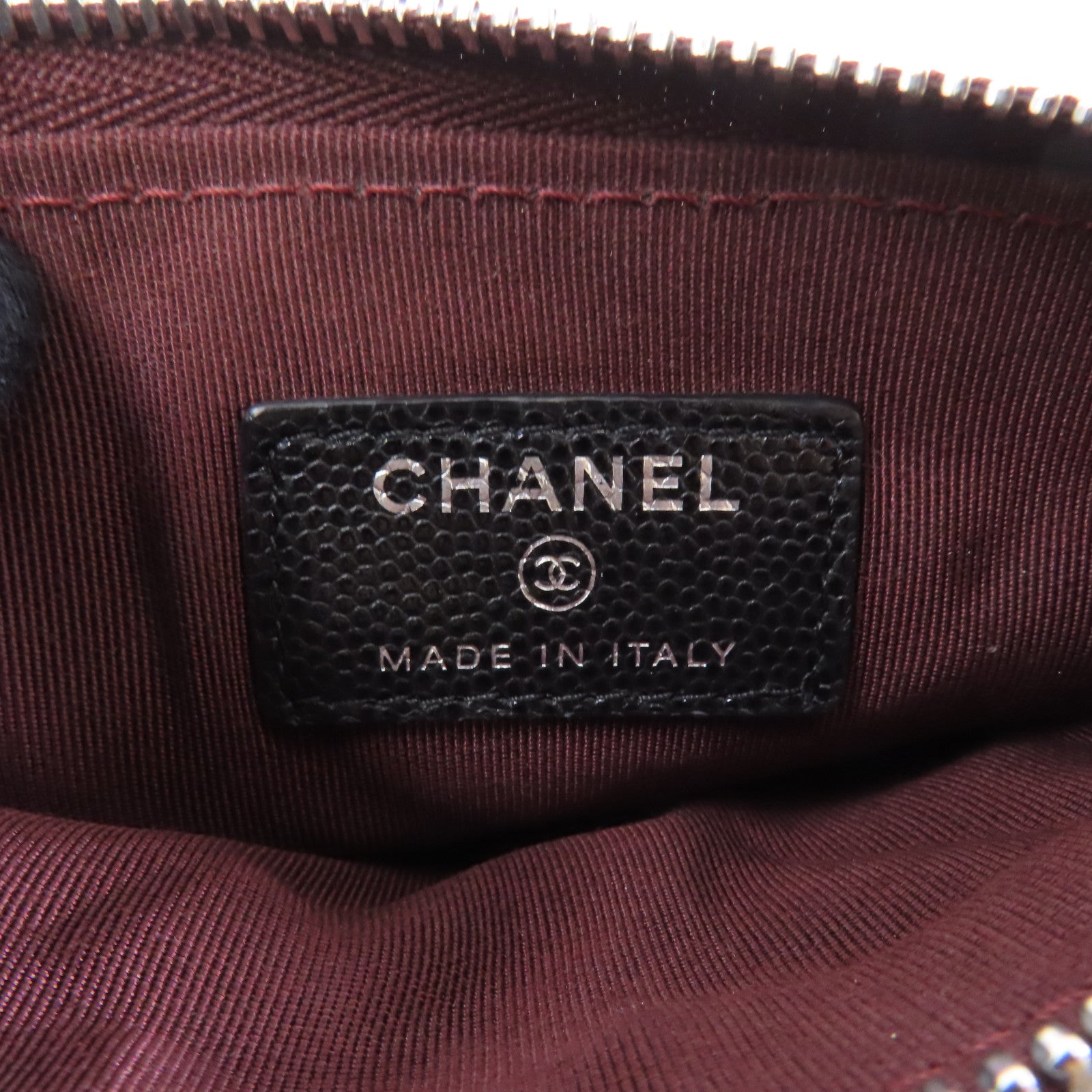 CHANEL 斜紋Caviar皮革Zipper Wallet銀扣拉鍊錢包黑色