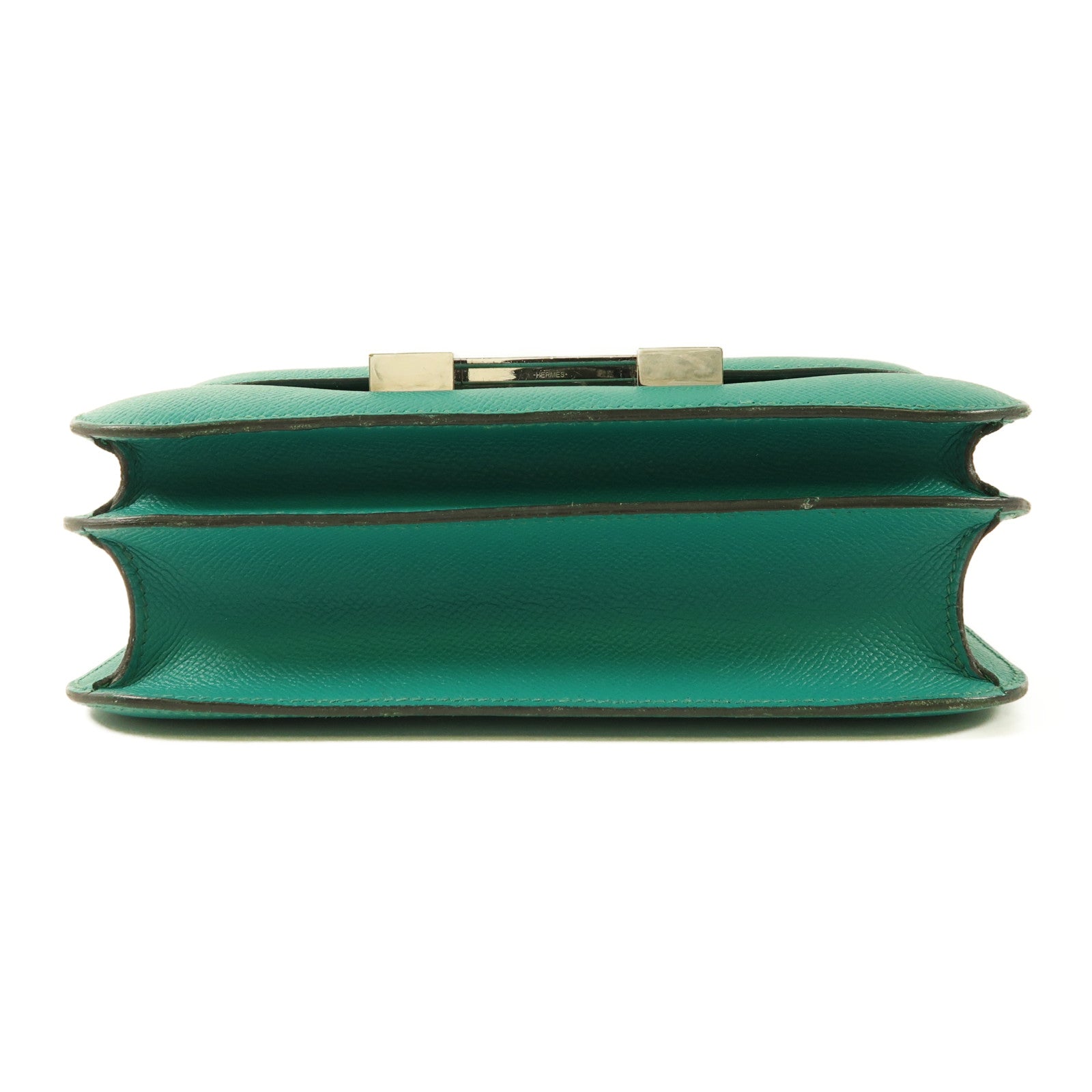 HERMES Epsom皮革Constance 24銀扣肩背袋Blue Paon/Menthe