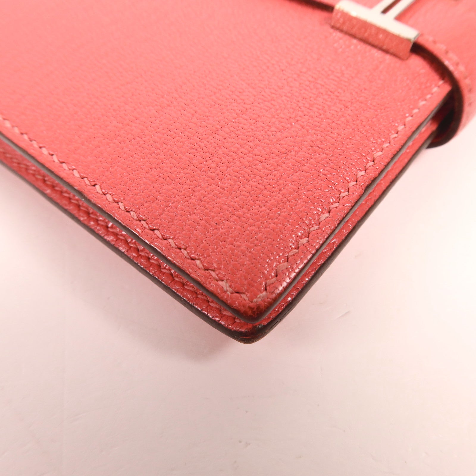 HERMES Chevre皮革Bearn Compact Wallet銀扣錢包Rose Azalee