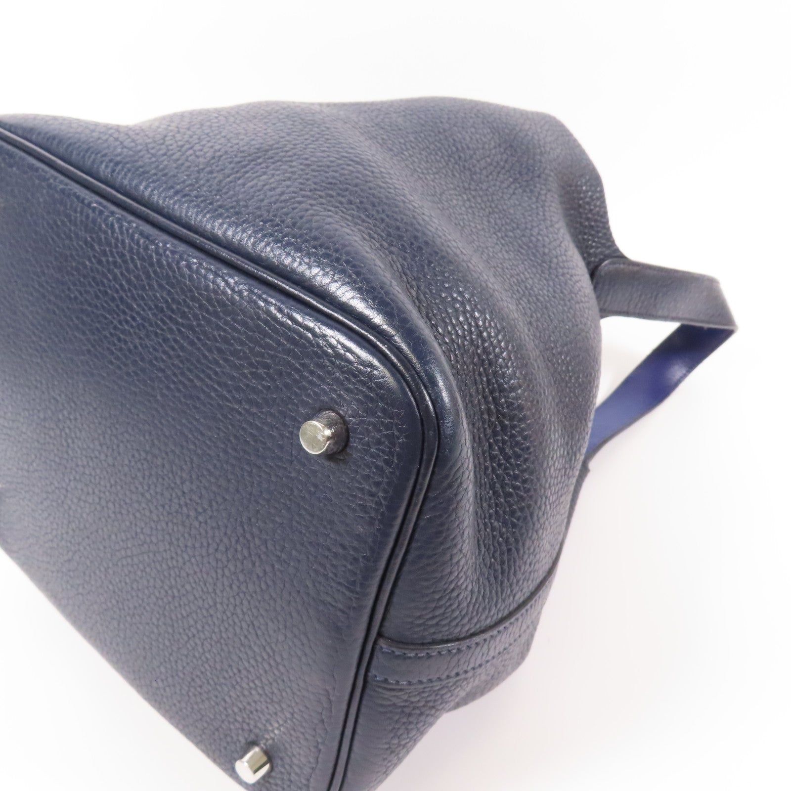 HERMES Clemence皮革Picotin MM銀扣肩背袋Blue Nuit