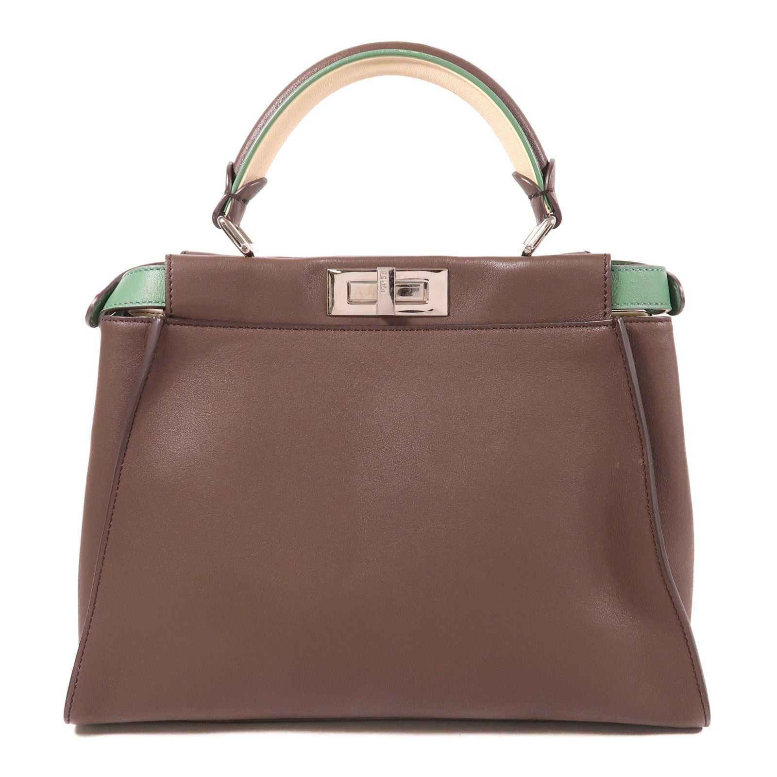 FENDI 牛皮皮革Peekaboo Medium銀扣手挽袋