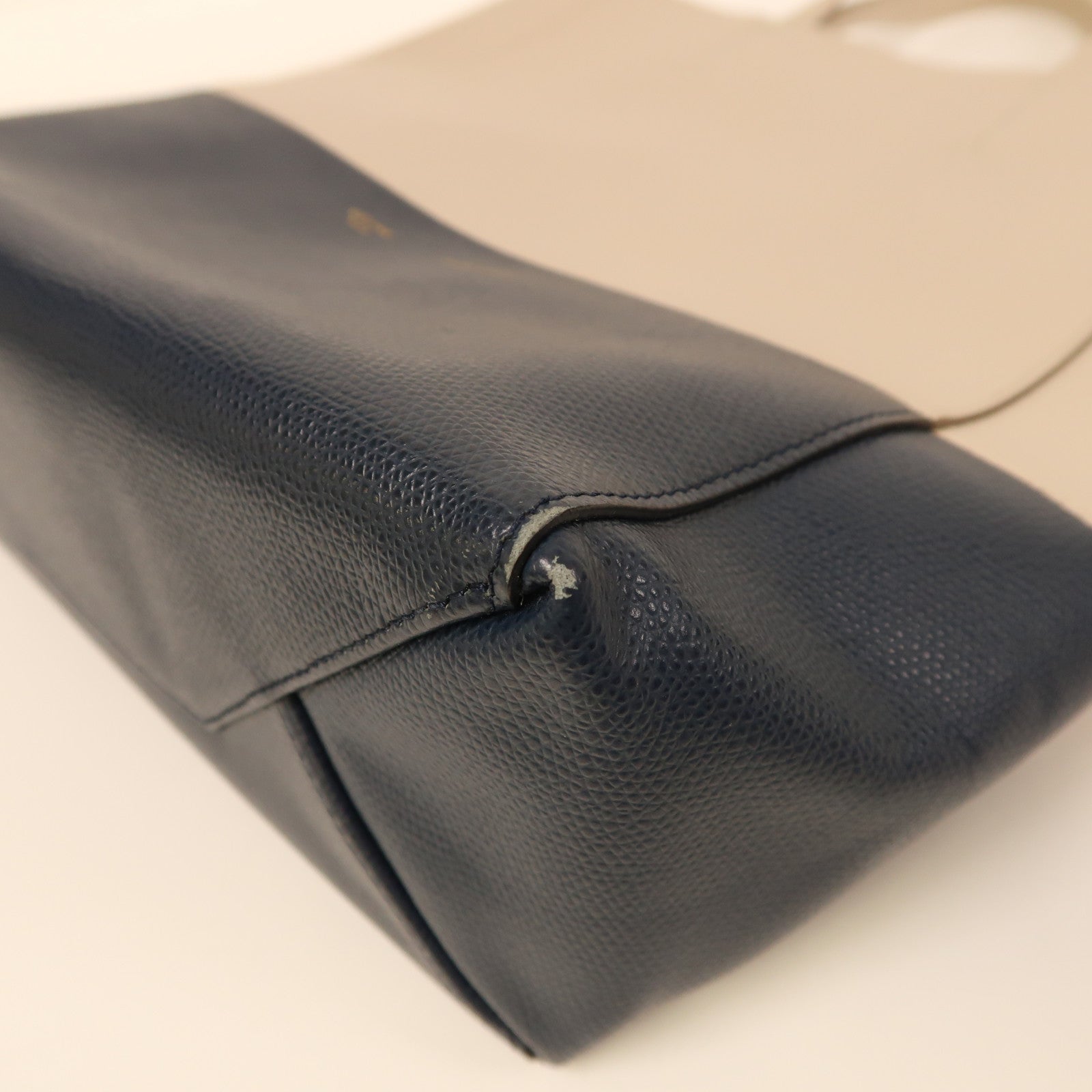 CELINE 牛皮皮革Tote Bag金扣手挽肩背兩用袋米色/藍色