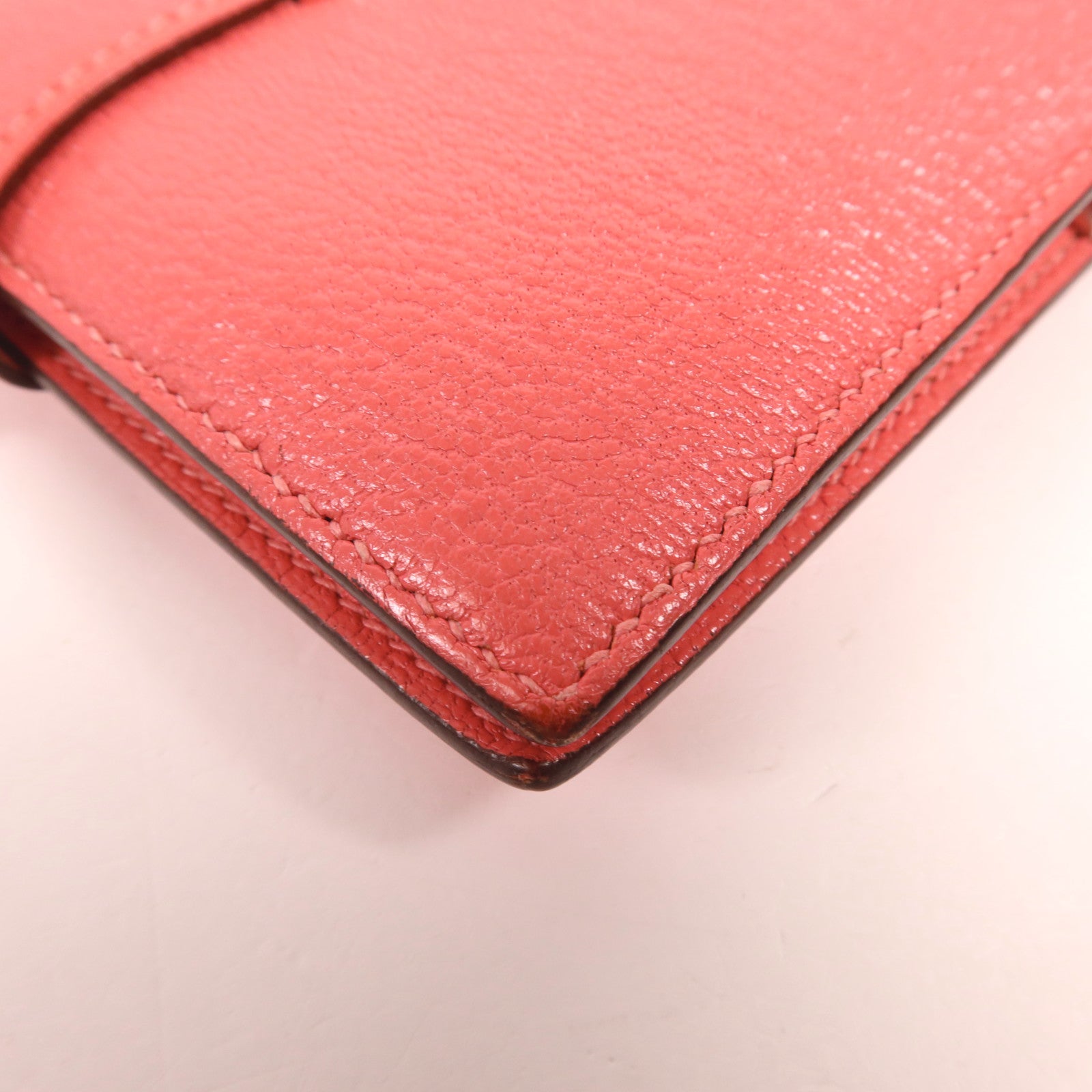 HERMES Chevre皮革Bearn Compact Wallet銀扣錢包Rose Azalee