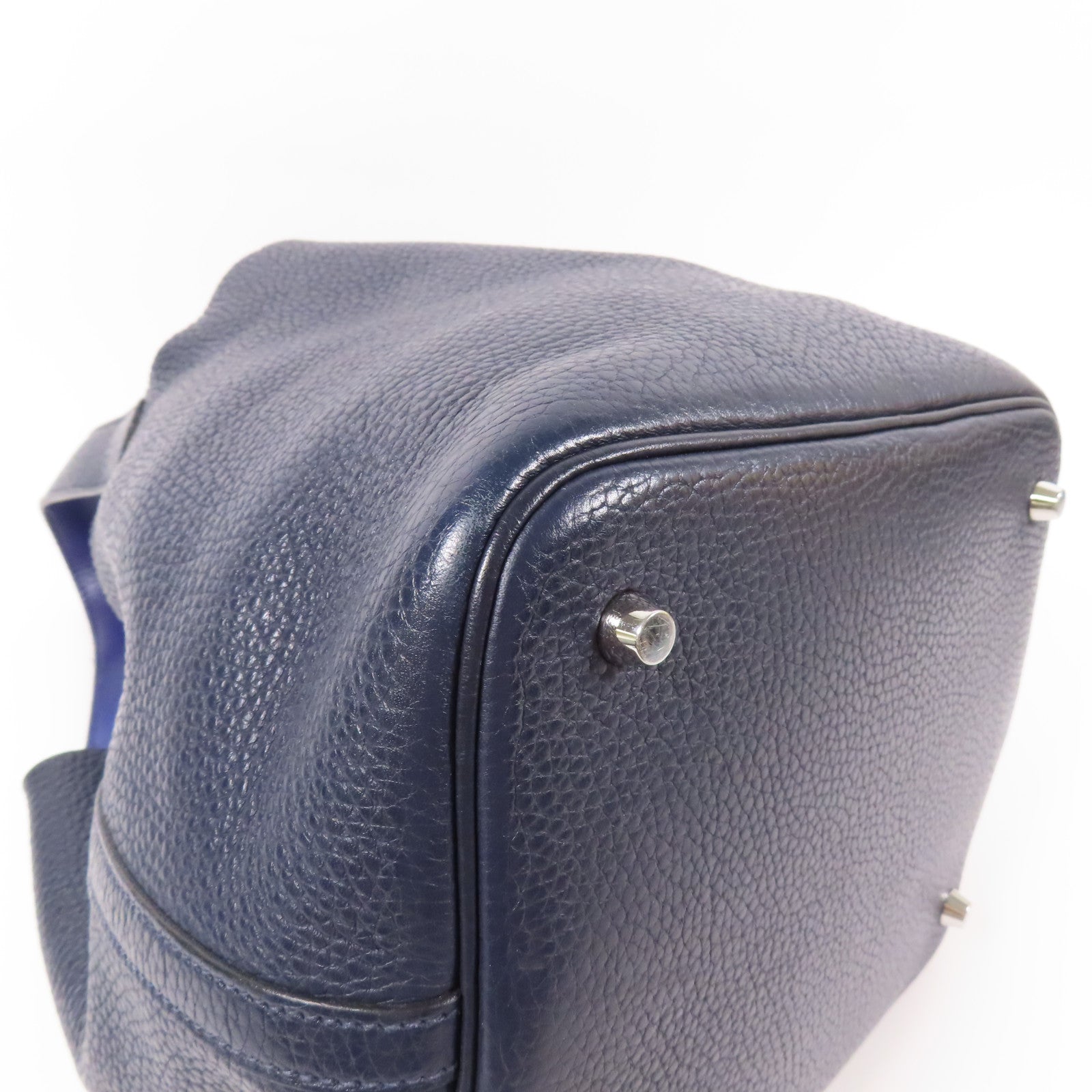 HERMES Clemence皮革Picotin MM銀扣肩背袋Blue Nuit