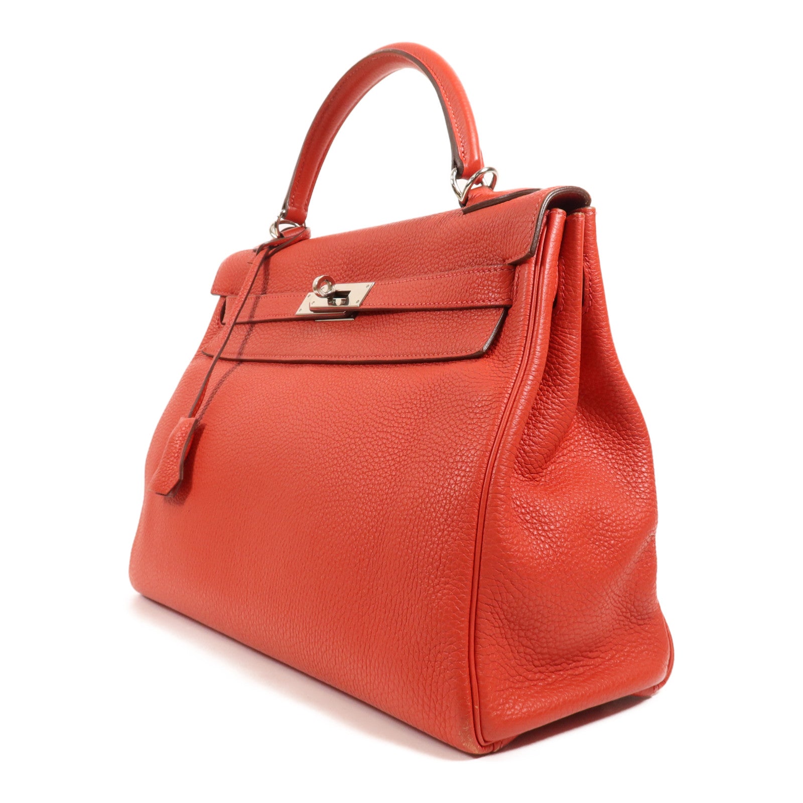 HERMES Clemence皮革Kelly 32銀扣手挽肩背兩用袋Rouge Casaque