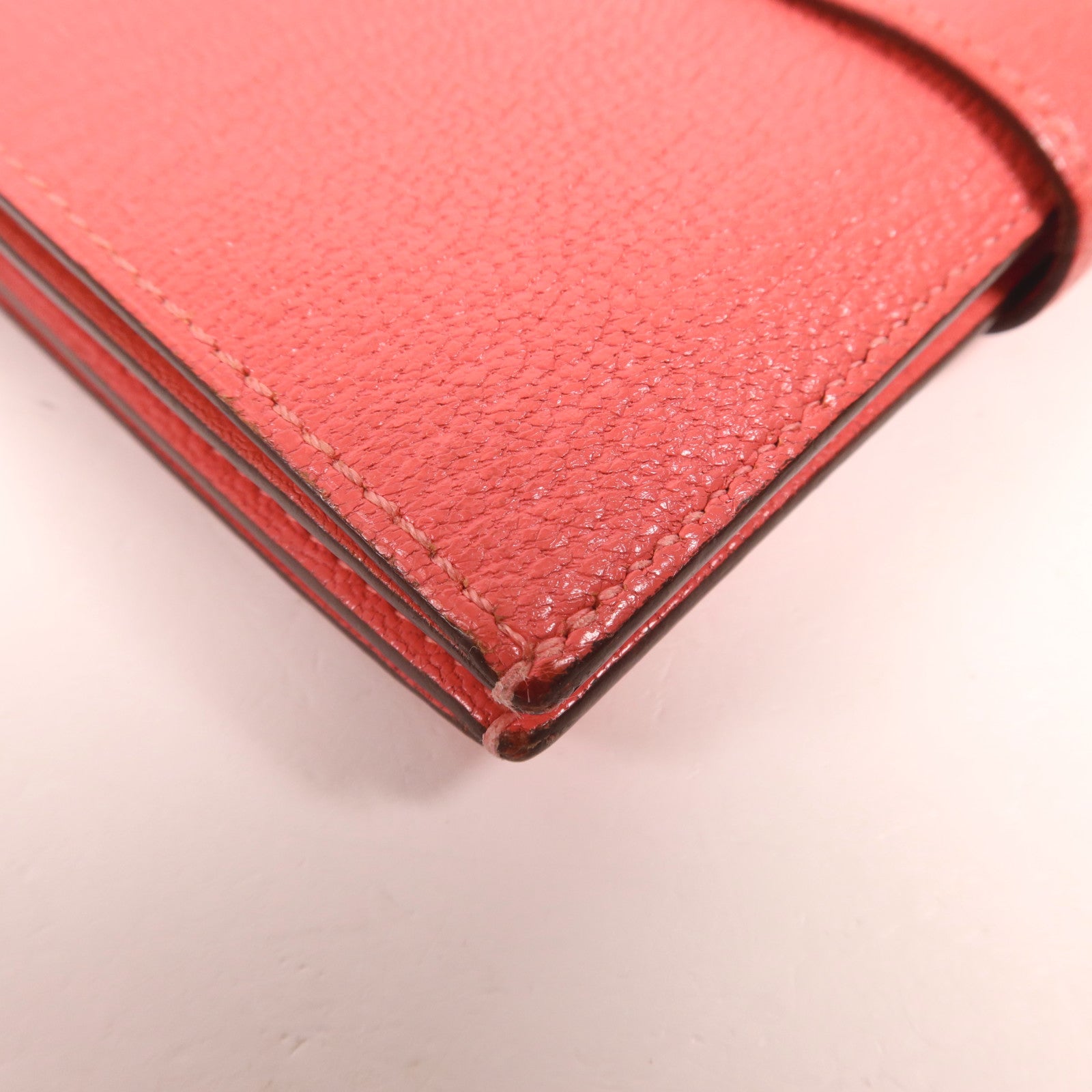HERMES Chevre皮革Bearn Compact Wallet銀扣錢包Rose Azalee