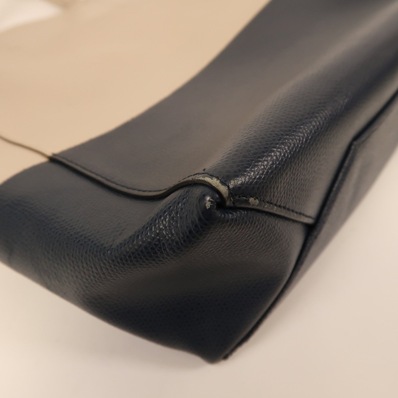 CELINE 牛皮皮革Tote Bag金扣手挽肩背兩用袋米色/藍色