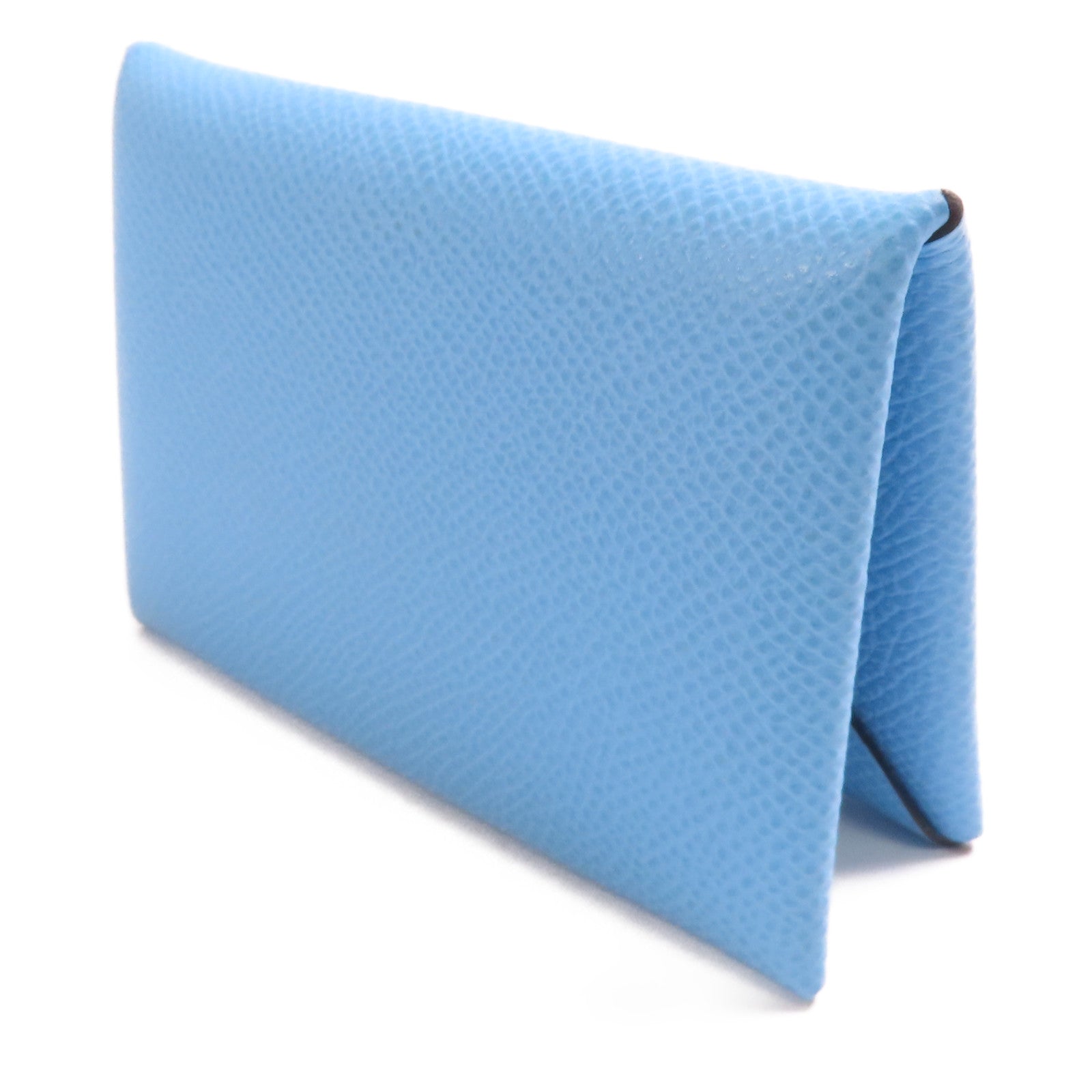 HERMES Epsom皮革Calvi Card Holder銀扣卡片套Blue
