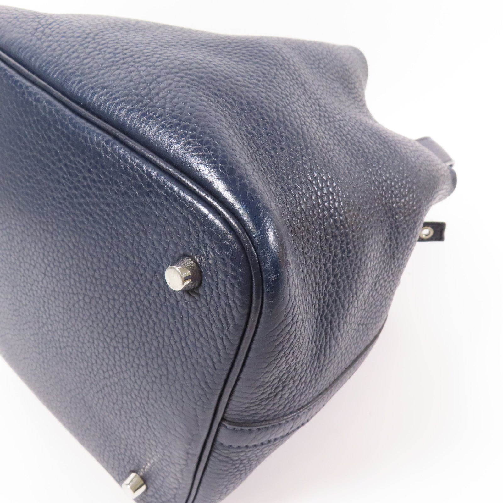 HERMES Clemence皮革Picotin MM銀扣肩背袋Blue Nuit