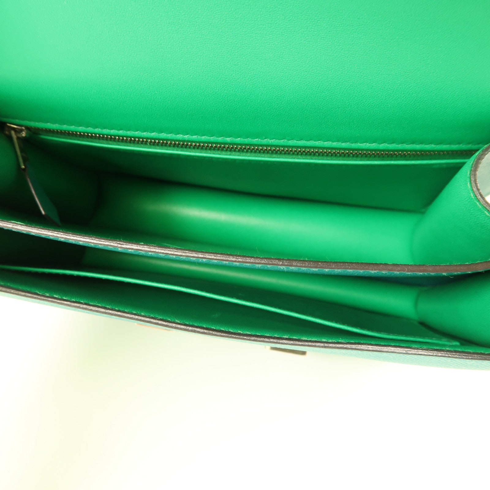 HERMES Epsom皮革Constance 24銀扣肩背袋Blue Paon/Menthe