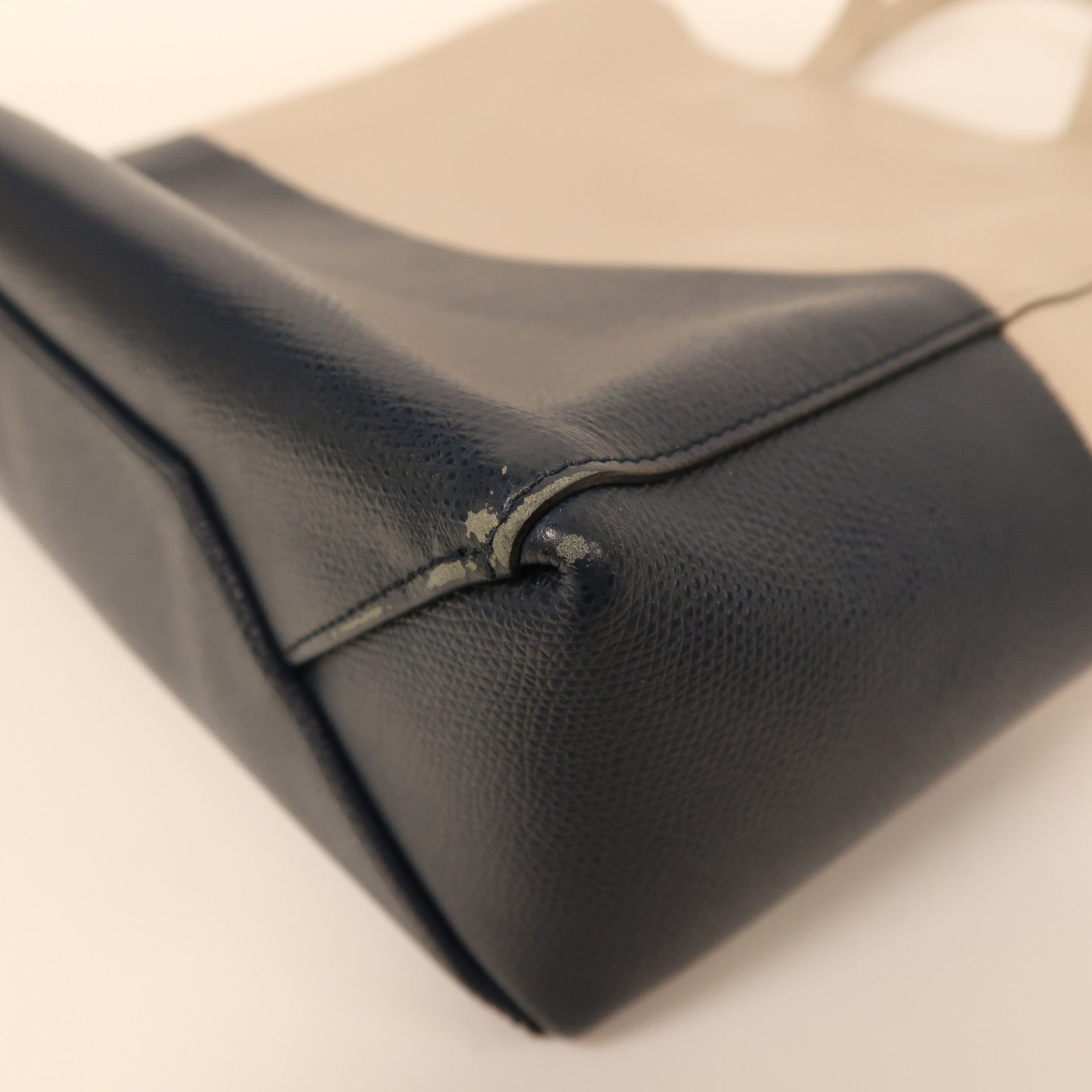 CELINE 牛皮皮革Tote Bag金扣手挽肩背兩用袋米色/藍色