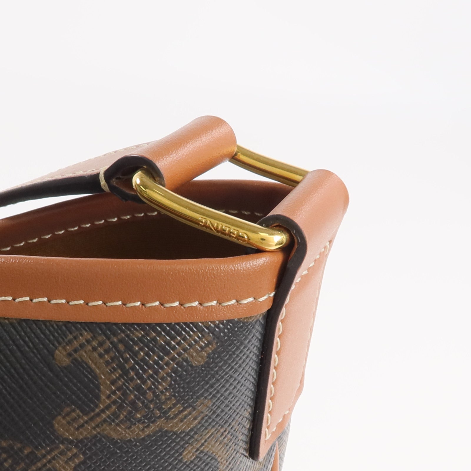 CELINE 塗層帆布Triomphe Bucket金扣肩背袋