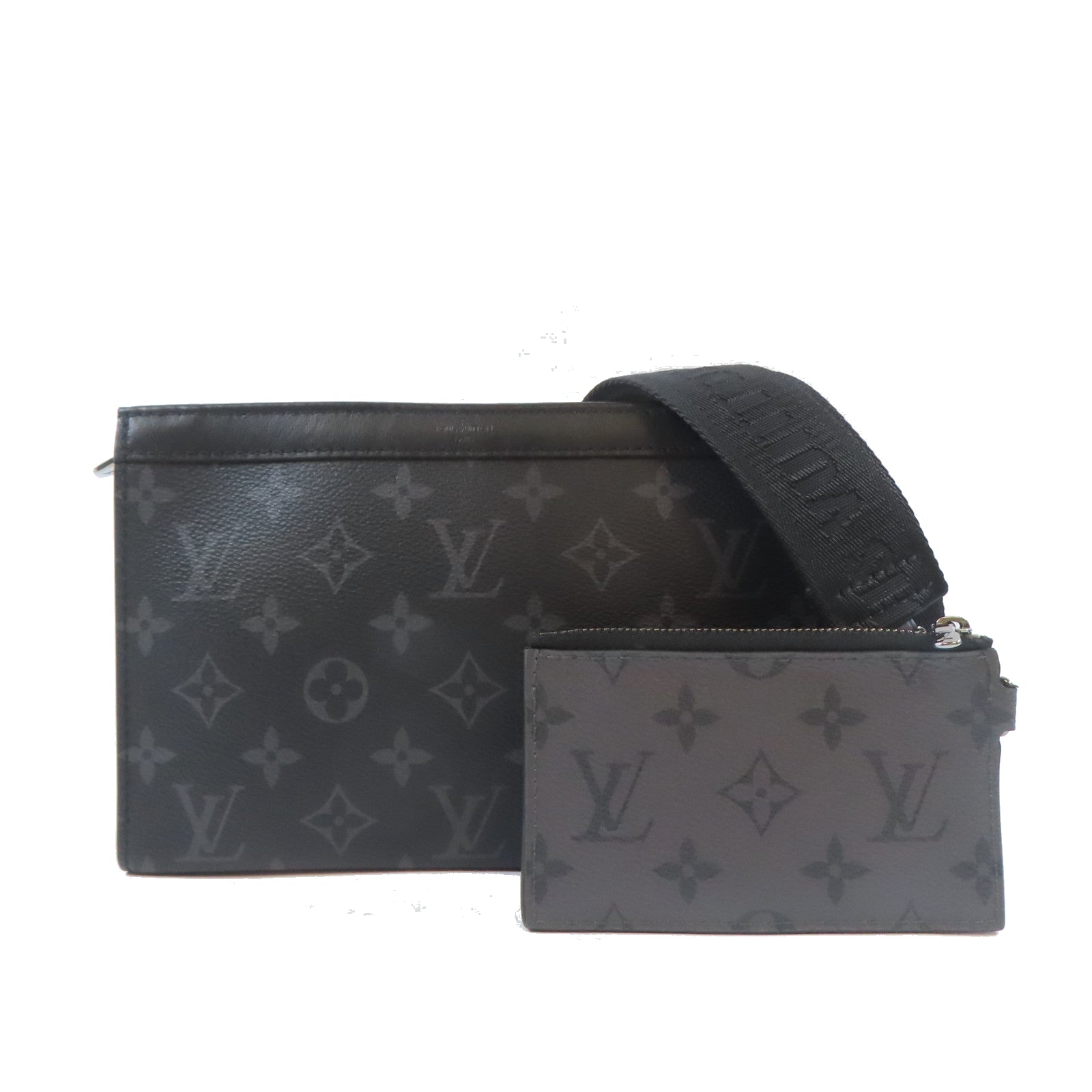 LOUIS VUITTON Monogram Eclipse Gaston銀扣肩背袋黑色