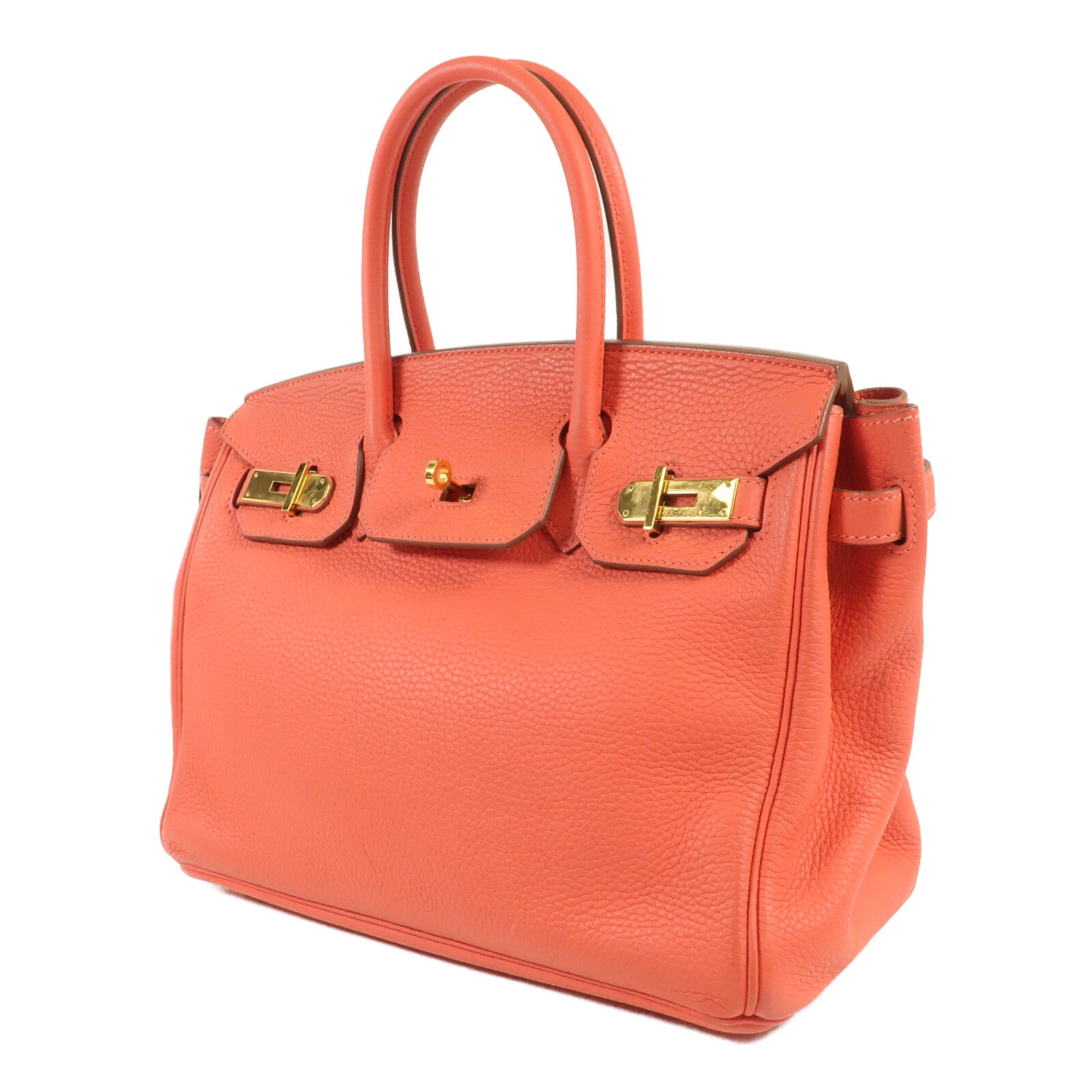 HERMES Clemence皮革Birkin 30金扣手挽袋Rouge Pivoine