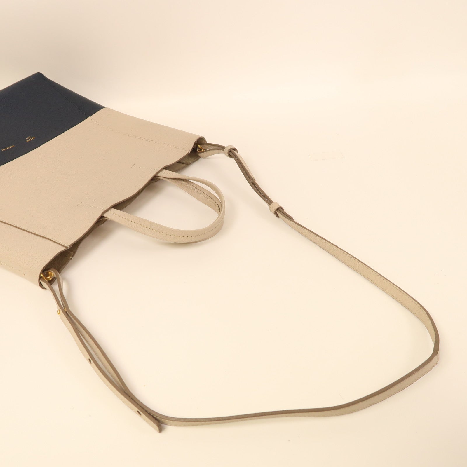 CELINE 牛皮皮革Tote Bag金扣手挽肩背兩用袋米色/藍色
