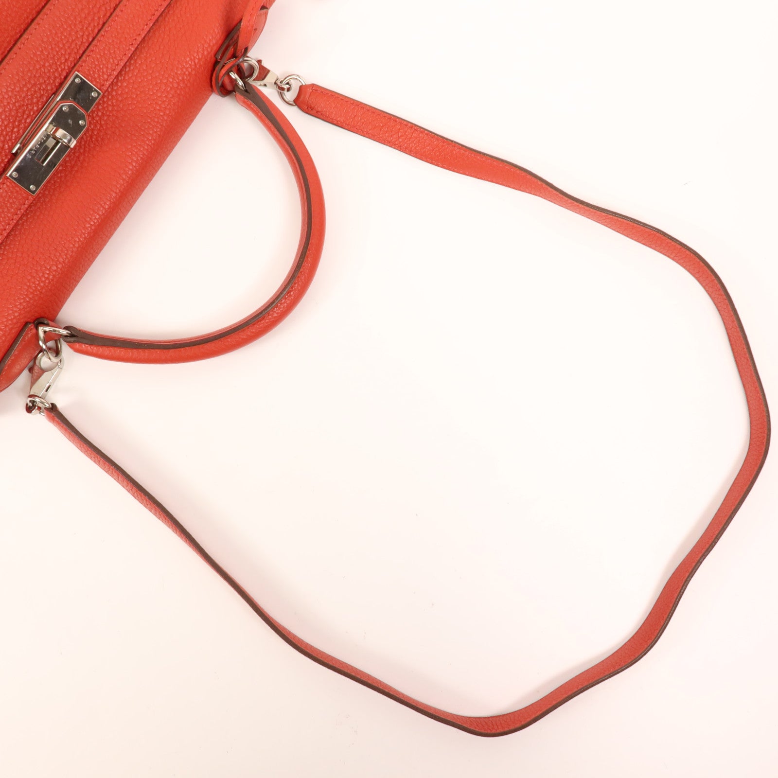 HERMES Clemence皮革Kelly 32銀扣手挽肩背兩用袋Rouge Casaque