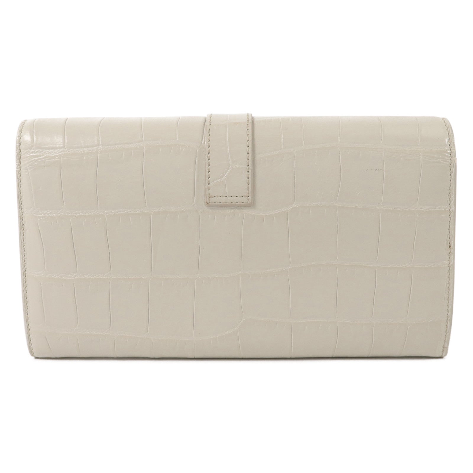 YVES SAINT LAURENT 牛皮皮革Crocodile Embossed Flap Long Wallet長錢包