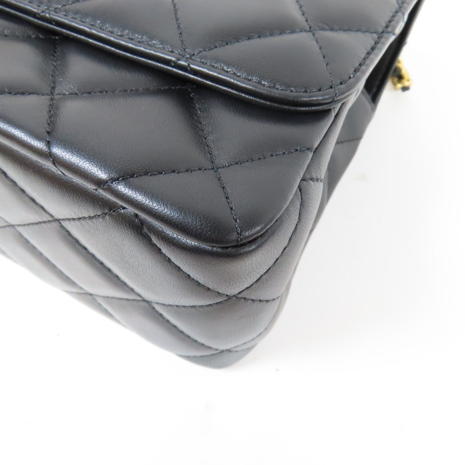 CHANEL 【激減優惠】菱格羊皮皮革Top Handle Flap金扣鏈帶手挽肩背兩用袋黑色