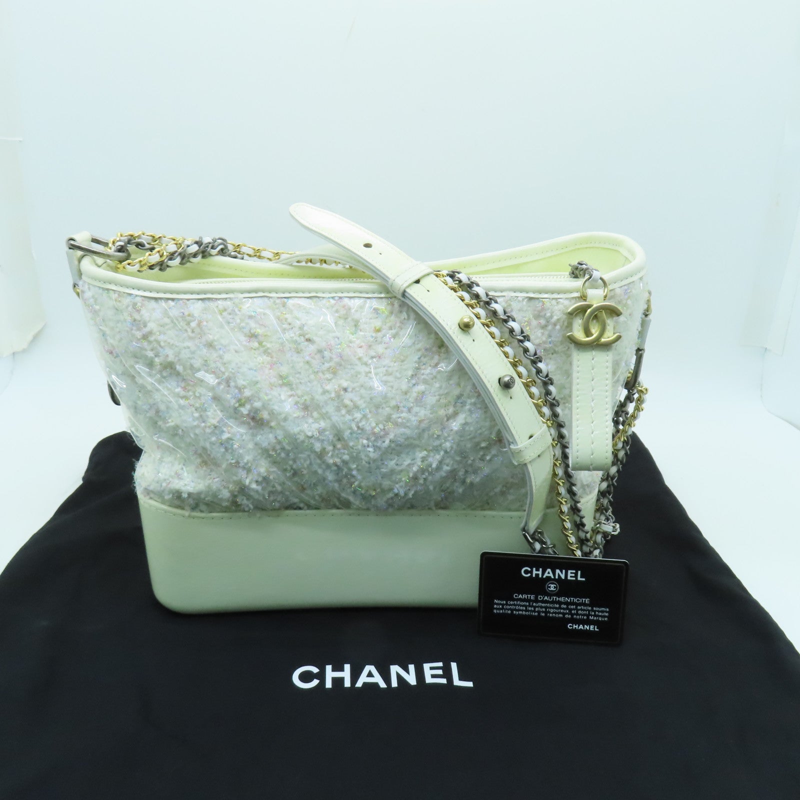 CHANEL 【激減優惠】塗層帆布/牛皮皮革Chain Shoulder Bag金扣/銀扣鏈帶肩背袋白色
