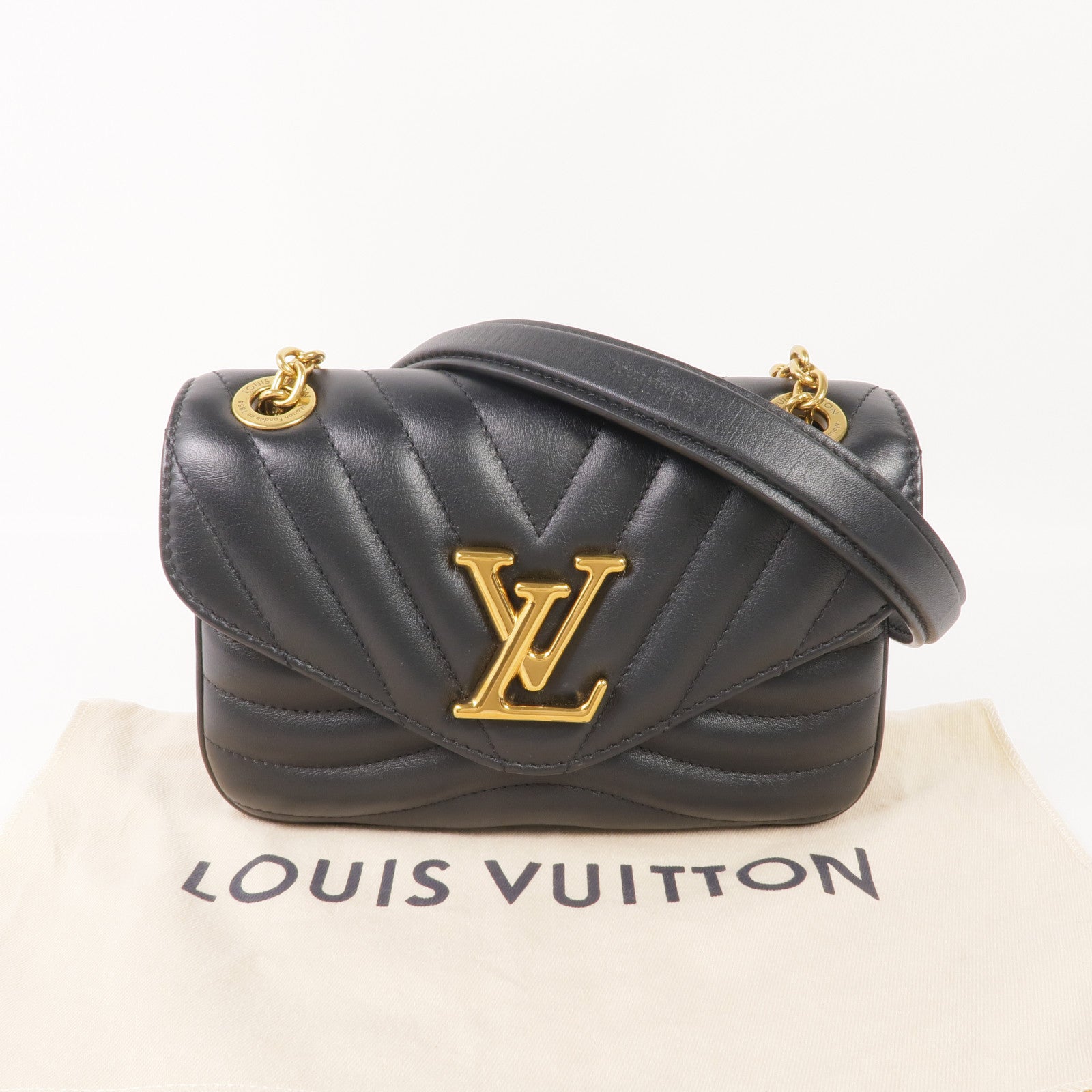 LOUIS VUITTON 牛皮皮革New Wave Chain Bag PM金扣鏈帶肩背袋