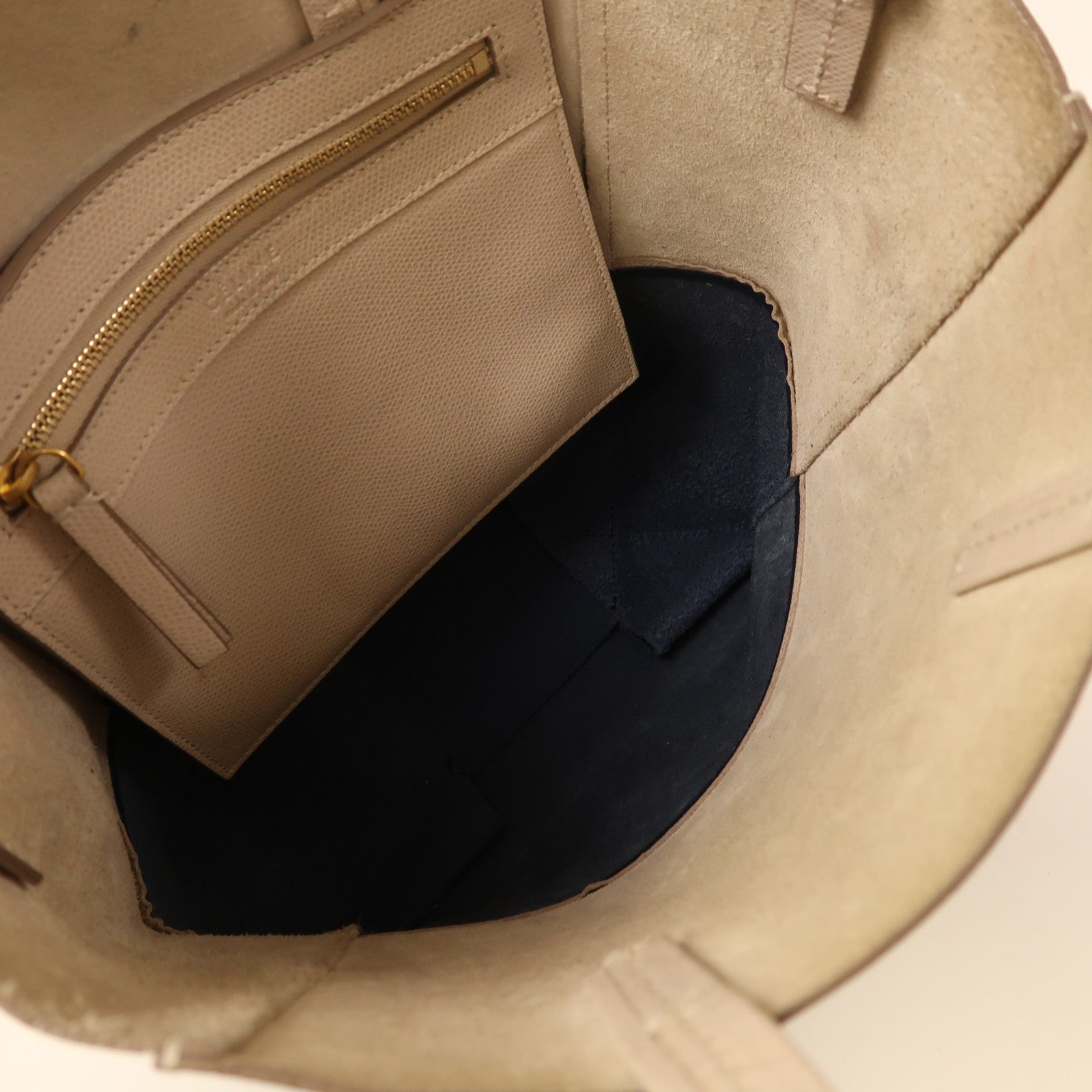 CELINE 牛皮皮革Tote Bag金扣手挽肩背兩用袋米色/藍色