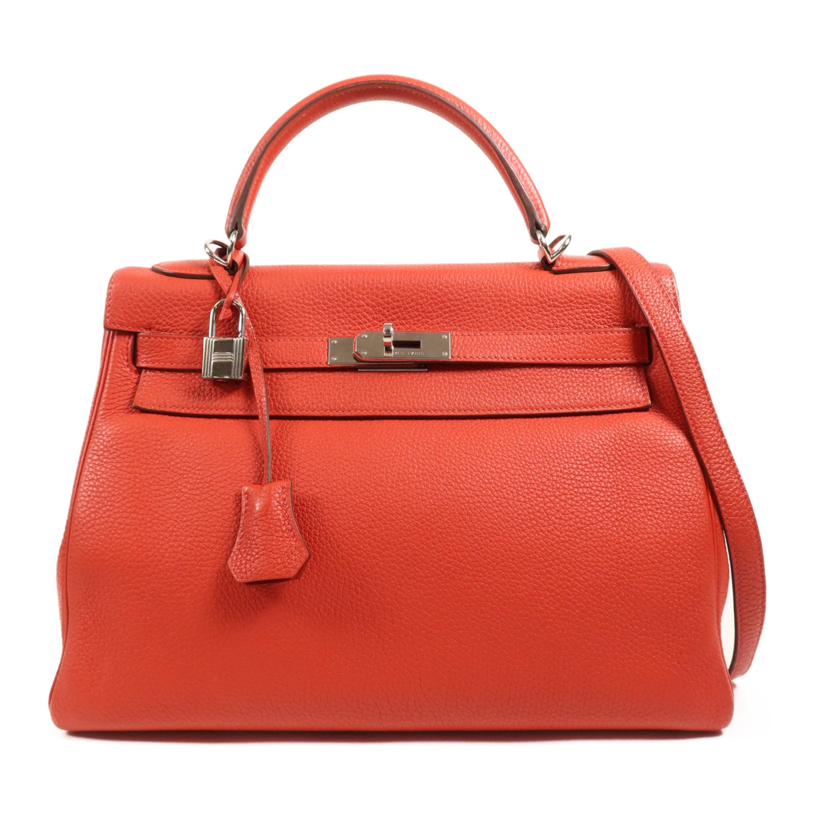 HERMES 【激減優惠】Clemence皮革Kelly 32銀扣手挽肩背兩用袋Rouge Casaque