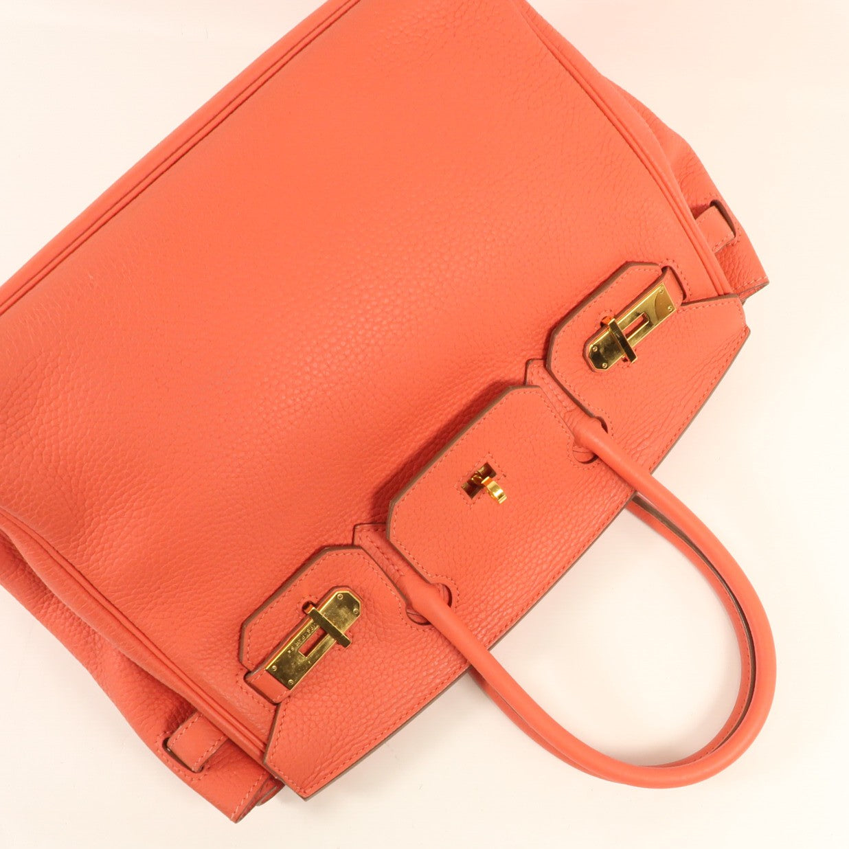 HERMES Clemence皮革Birkin 30金扣手挽袋Rouge Pivoine