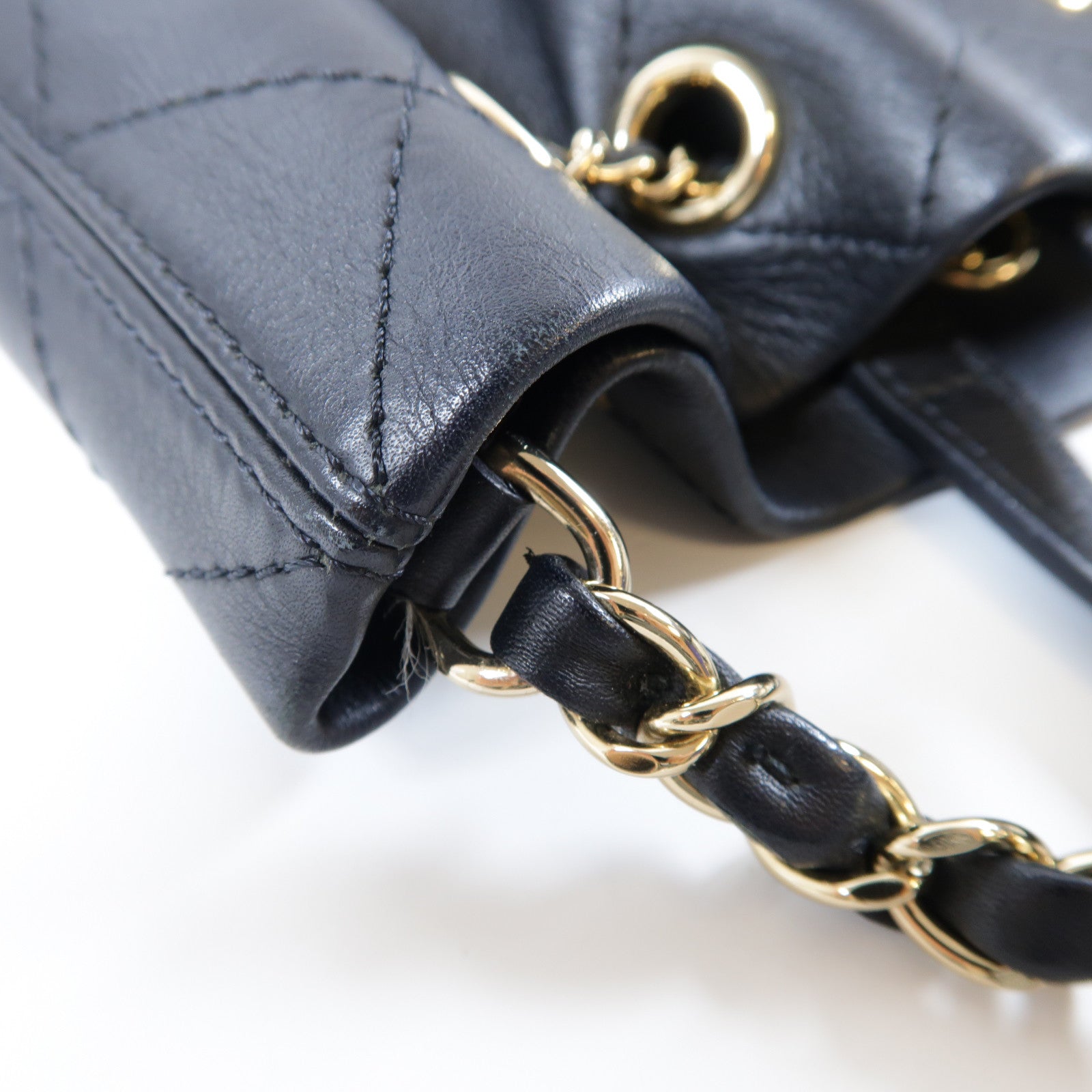 CHANEL 菱格牛皮皮革Chain Shoulder Bag金扣手挽肩背兩用袋黑色