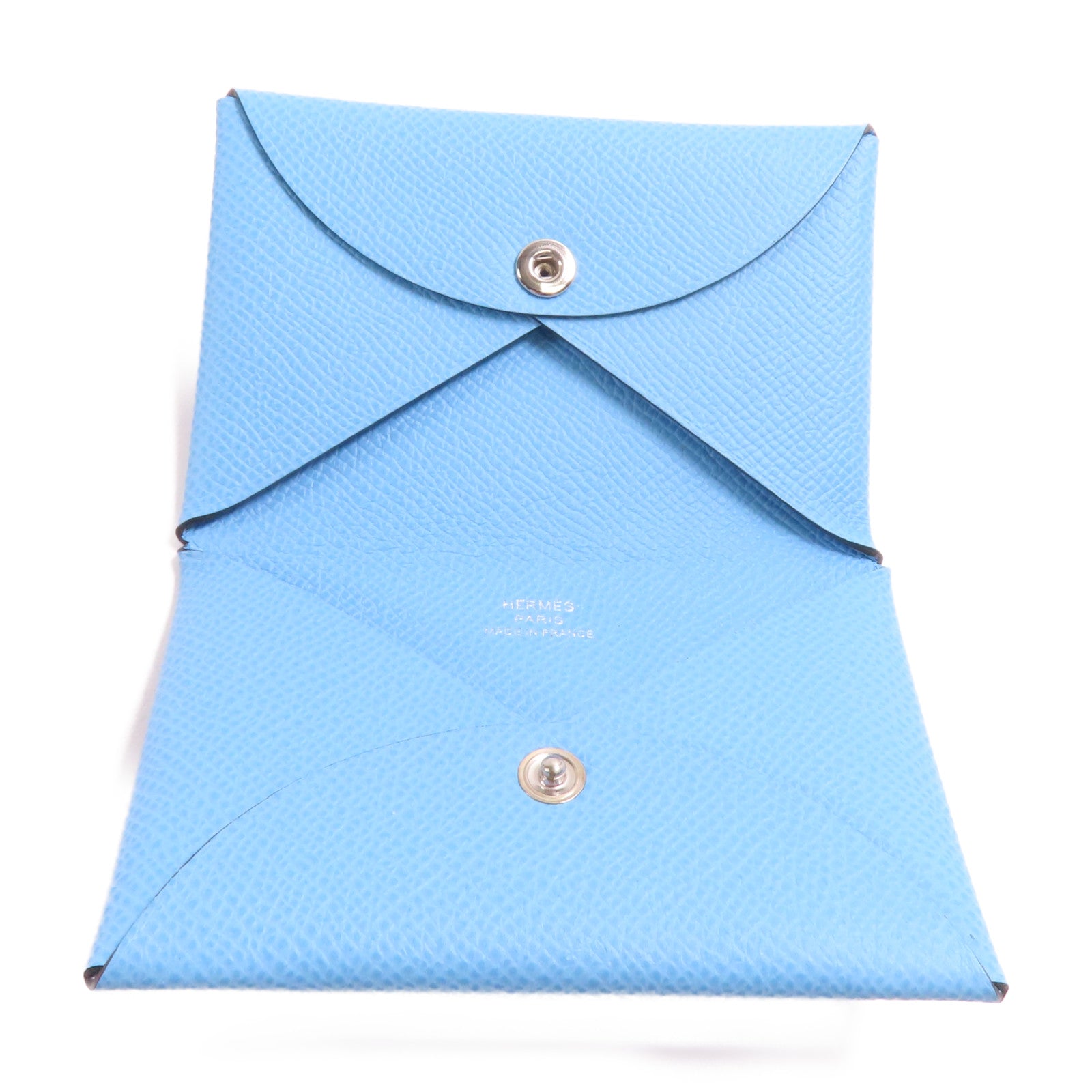 HERMES Epsom皮革Calvi Card Holder銀扣卡片套Blue