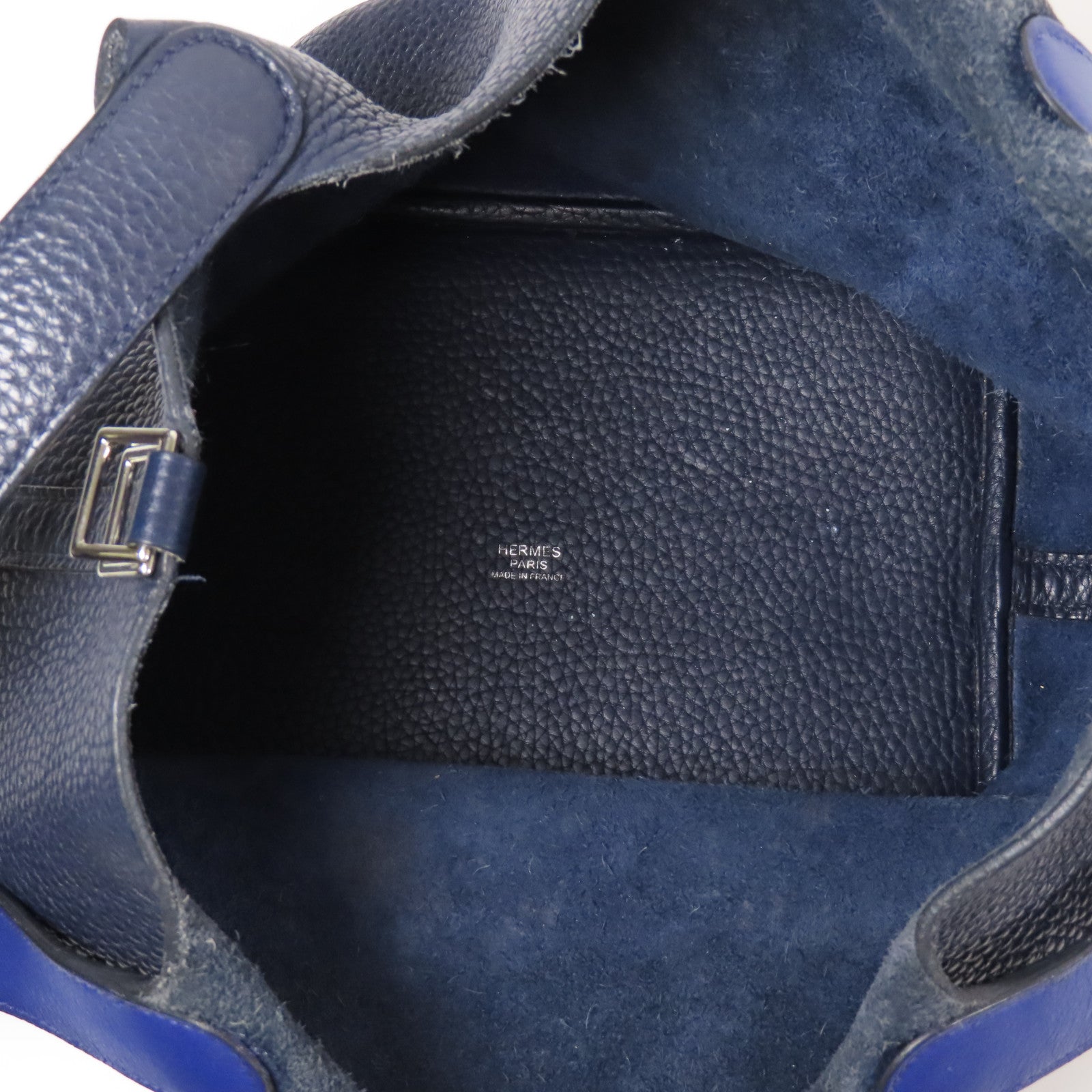HERMES Clemence皮革Picotin MM銀扣肩背袋Blue Nuit