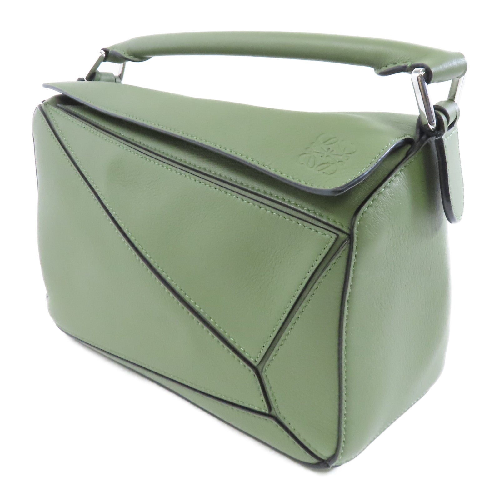 LOEWE 牛皮皮革Puzzle Small金扣手挽肩背兩用袋綠色