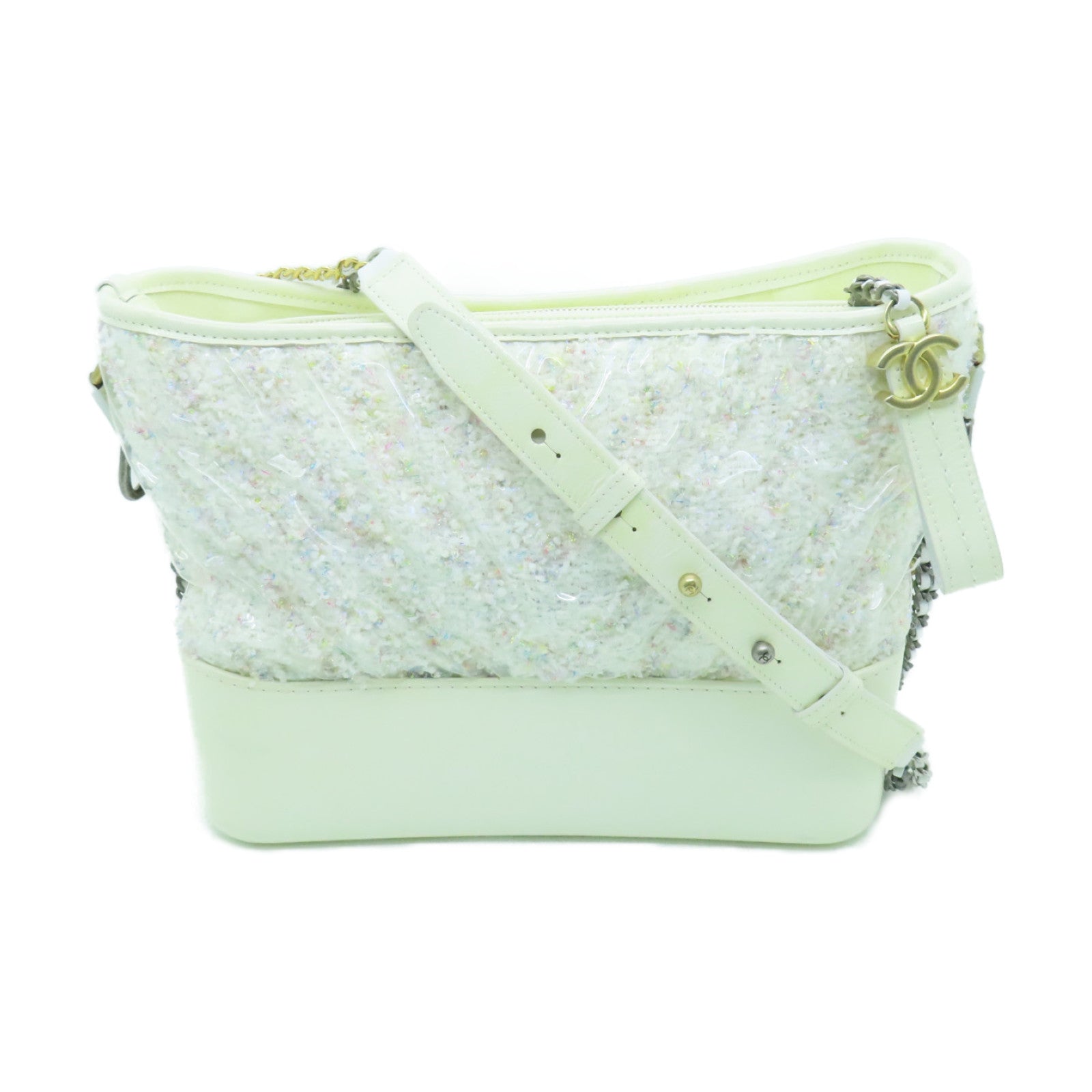 CHANEL 【激減優惠】塗層帆布/牛皮皮革Chain Shoulder Bag金扣/銀扣鏈帶肩背袋白色