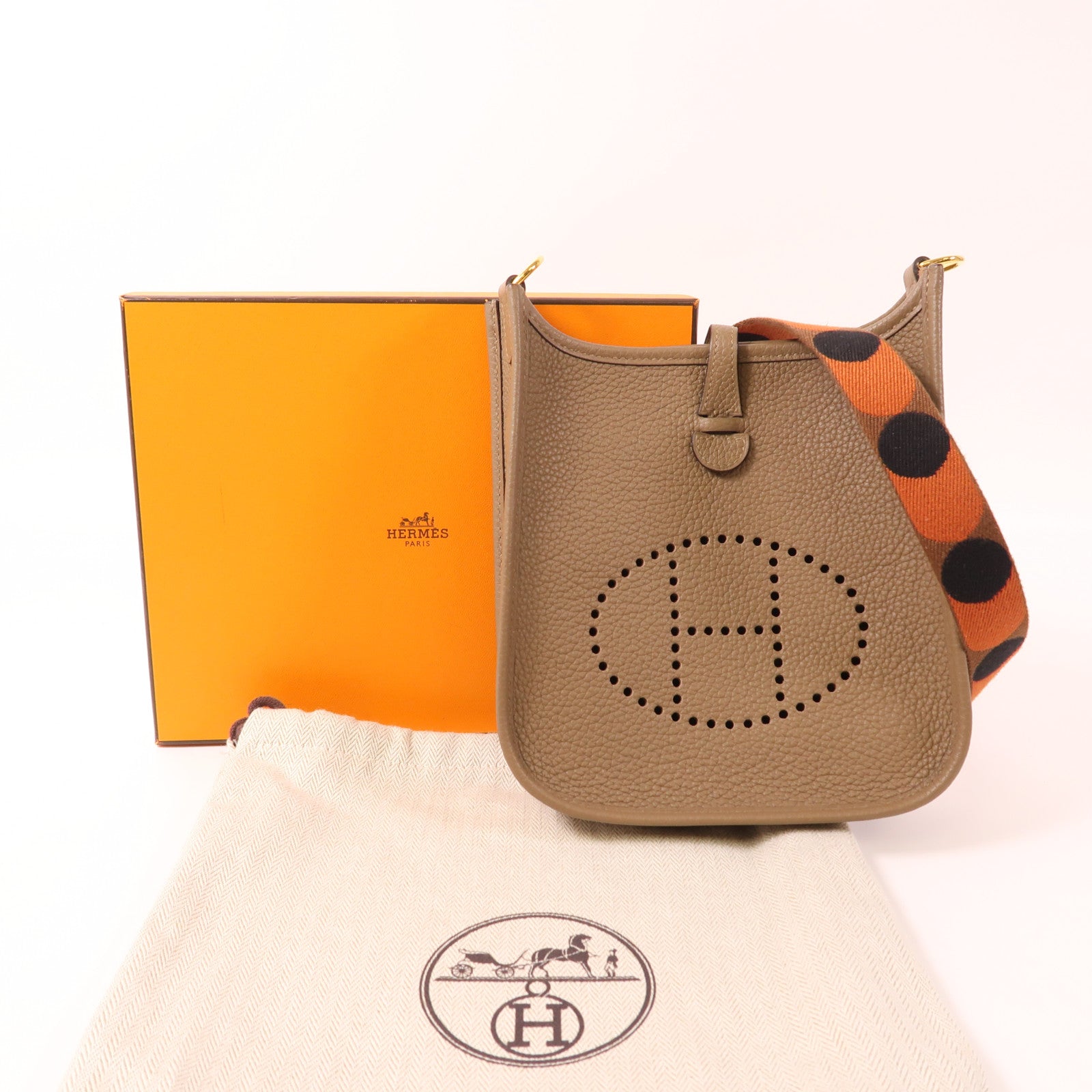 HERMES 【激減優惠】Maurice皮革Evelyne TPM金扣肩背袋Brown